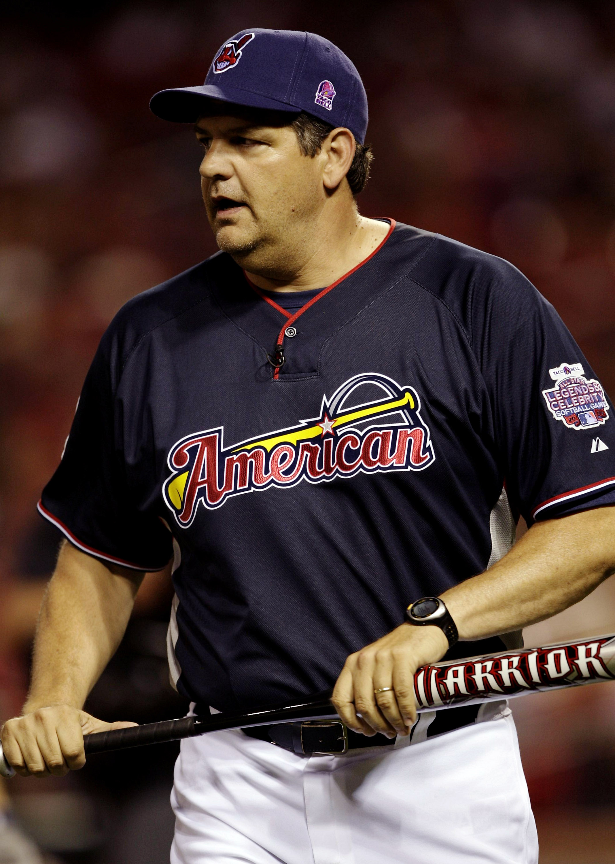 ST. LOUIS - JULY 12: TV personality Mike Golic bats during the Taco Bell All-Star Legends & Celebrity Softball Game at Busch Stadium on July 12, 2009 in St. Louis, Missouri. (Photo by Jamie Squire/Getty Images)