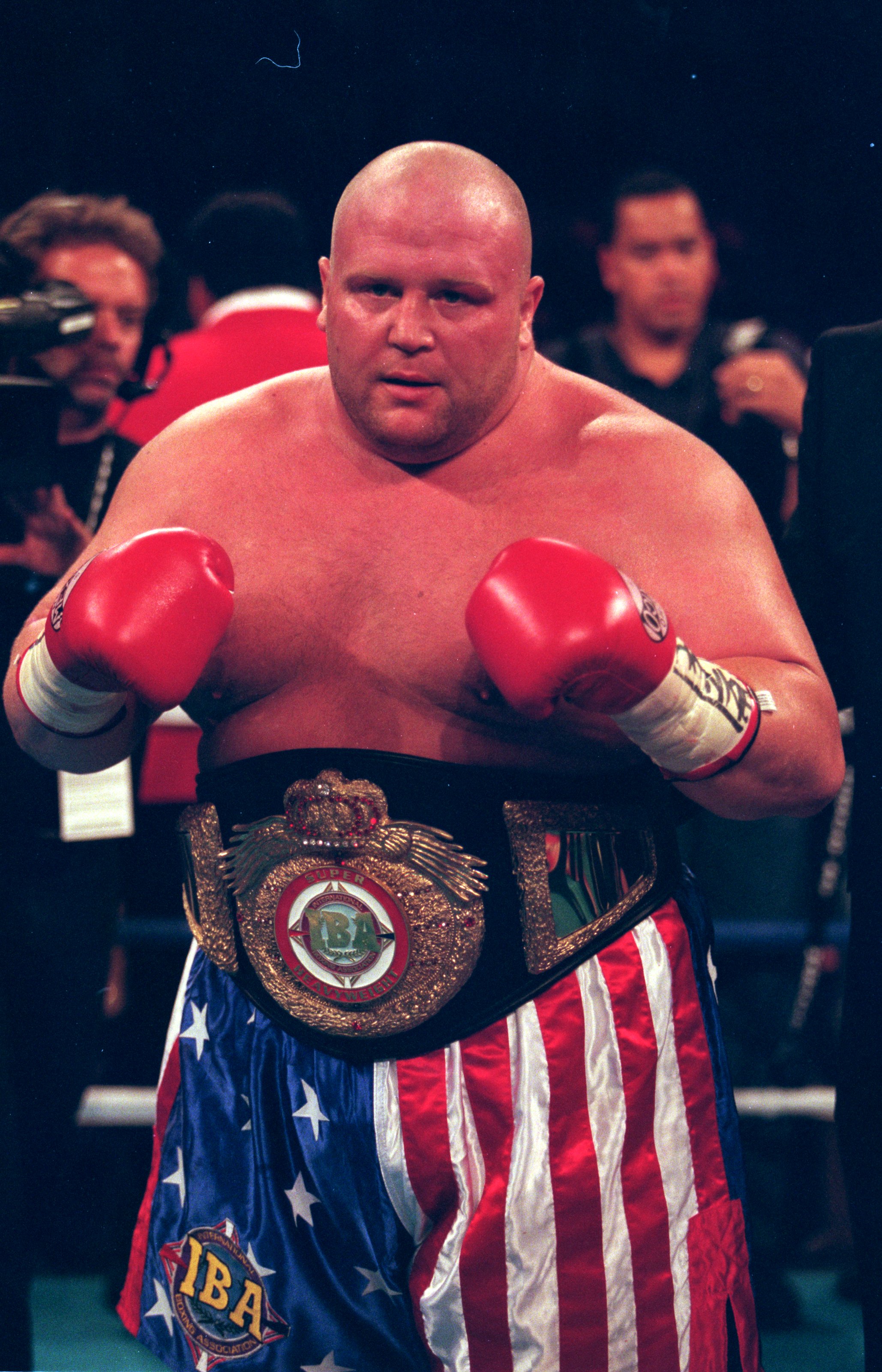 18 Sep 1999: Butterbean poses for the camera as he wears the winning belt after the fight against Ken Craven at the Mandalay Bay Resort in Las Vegas, Nevada.  Butterbean defeated Craven by a TKO in the third round. Mandatory Credit: Al Bello  /Allsport
