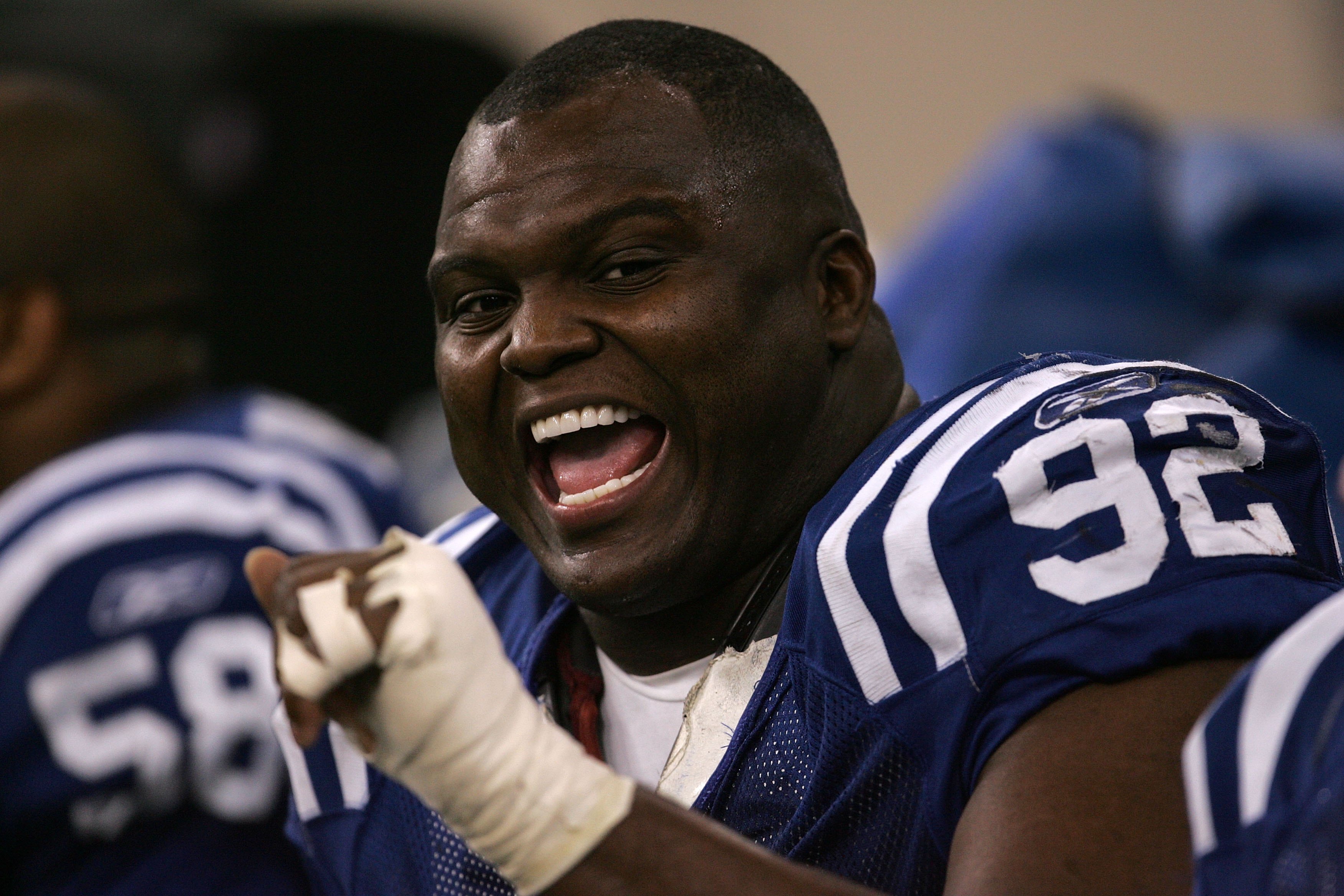 INDIANAPOLIS - NOVEMBER 26:  Anthony McFarland #92 of the Indianapolis Colts smiles on the sideline against the Philadelphia Eagles November 26, 2006 at the RCA Dome in Indianapolis, Indiana.  (Photo by Jonathan Daniel/Getty Images)