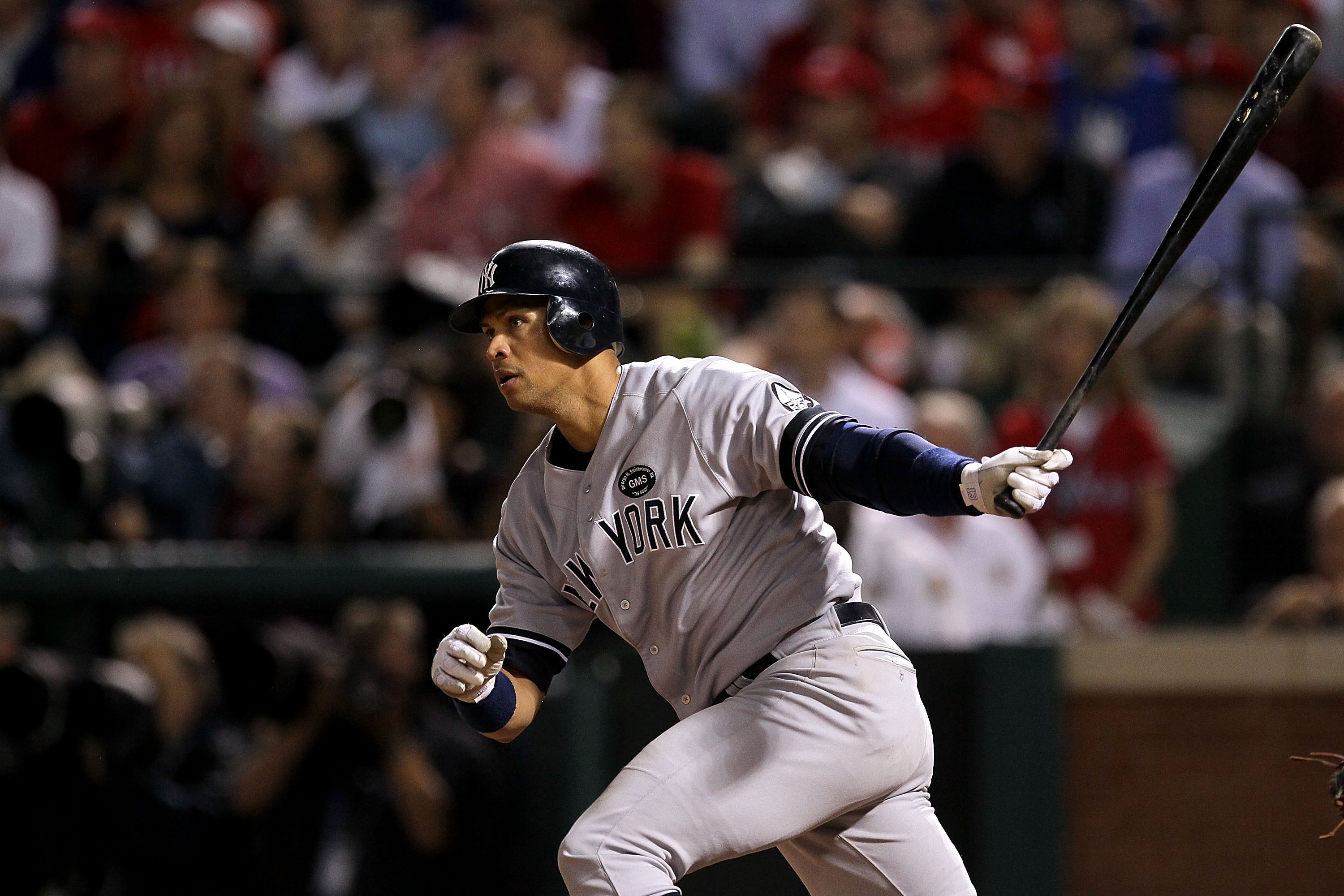 ARLINGTON, TX - OCTOBER 22:  Alex Rodriguez #13 of the New York Yankees bats against the Texas Rangers in Game Six of the ALCS during the 2010 MLB Playoffs at Rangers Ballpark in Arlington on October 22, 2010 in Arlington, Texas. The Rangers won 6-1. (Pho