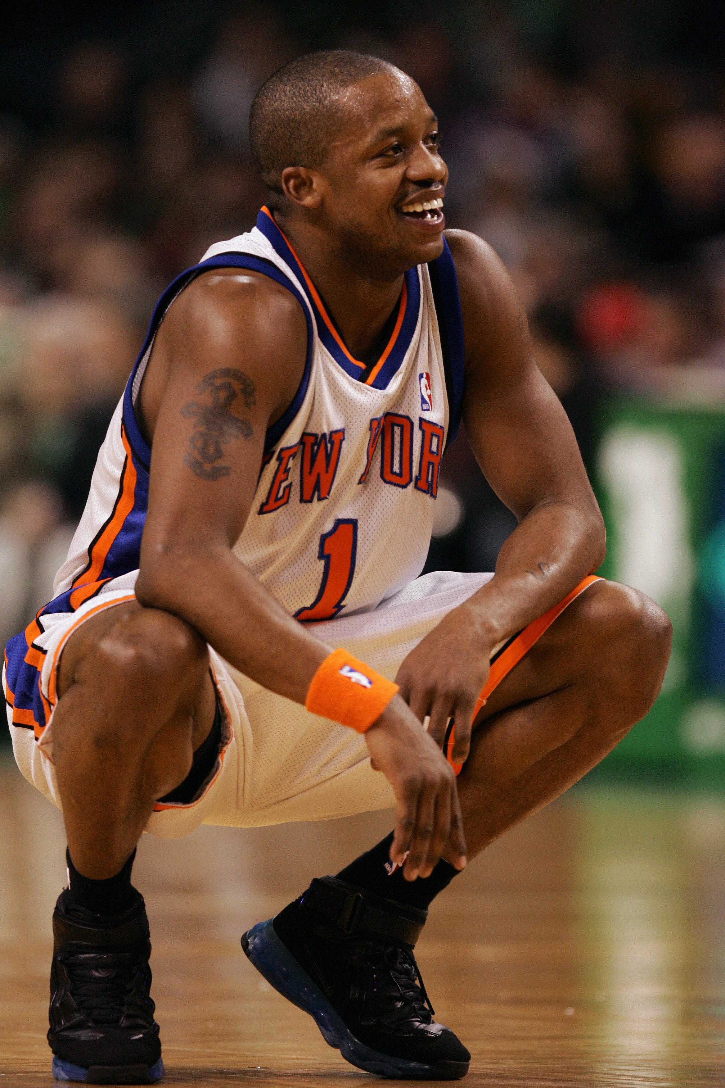 BOSTON - NOVEMBER 24:  Steve Francis #1 of the New York Knicks on the court during a game against the Boston Celtics at the TD Banknorth Garden on November 24, 2006 in Boston, Massachusetts.  The New York Knicks defeated the Boston Celtics 101-77. NOTE TO