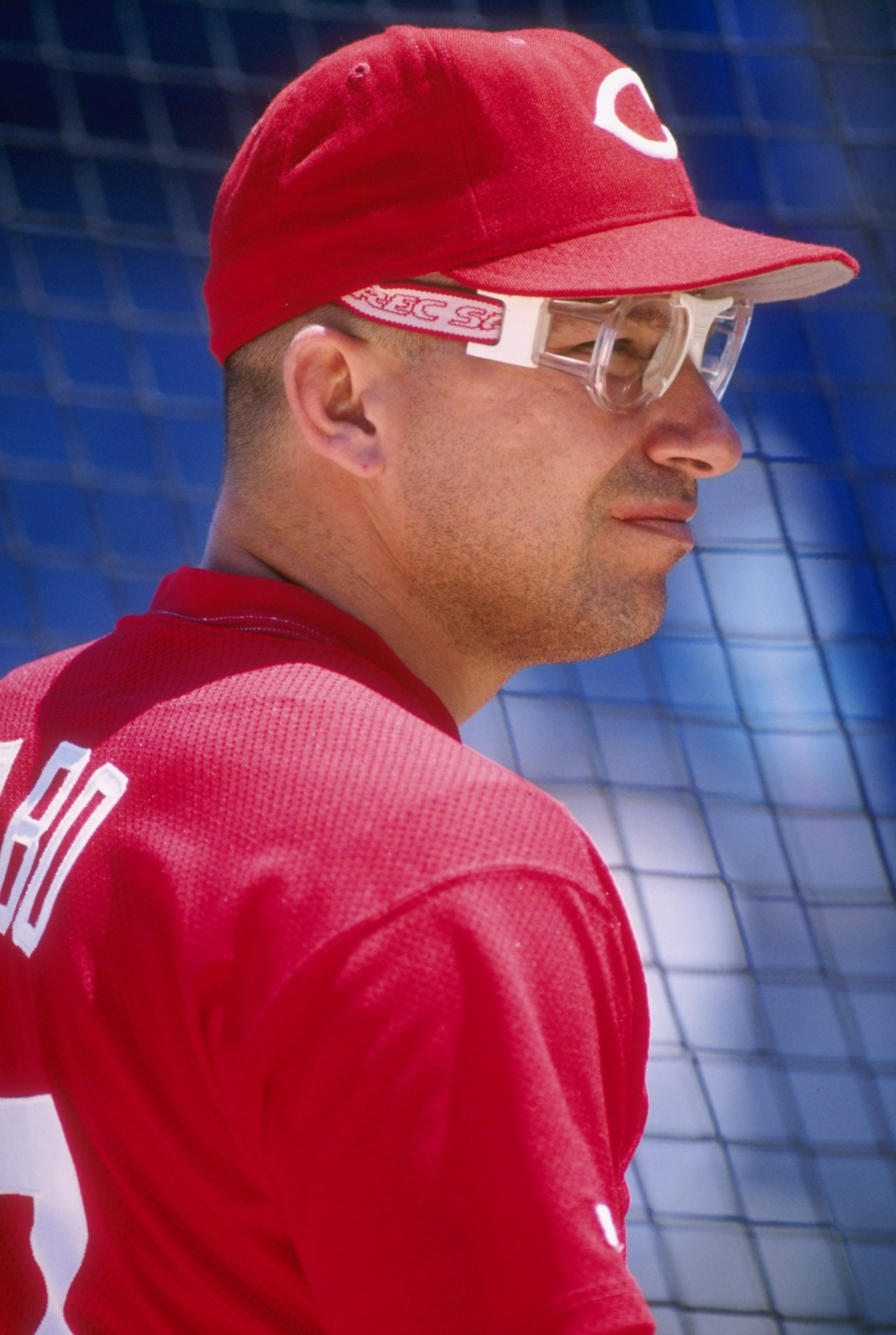 5 Jul 1996: Third baseman Chris Sabo of the Cincinnati Reds looks on from the batters box as he stands behind the protective netting during team batting practice before the Reds 3-0 victory over the Chicago Cubs at Wrigley Field in Chicago, Illinois.