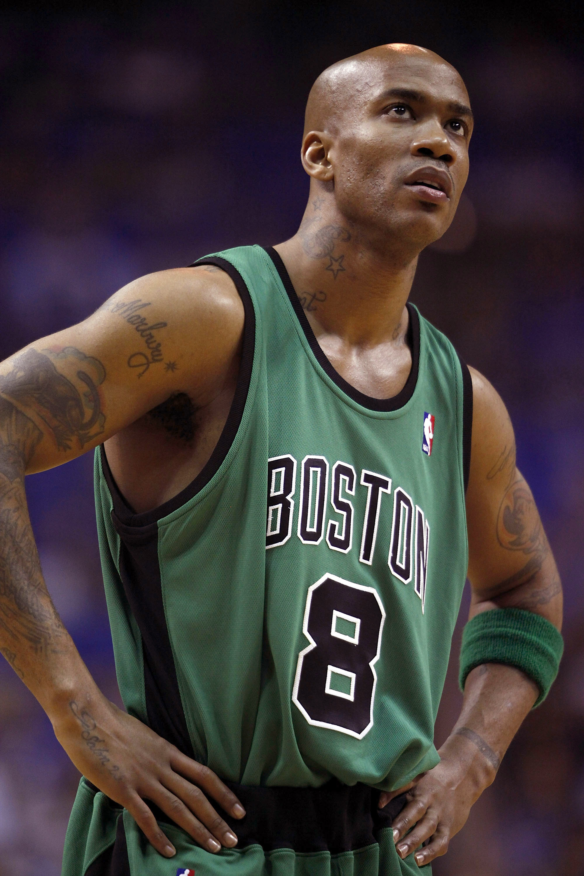 ORLANDO, FL - MAY 08:  Stephon Marbury #8 of the Boston Celtics reacts against the Orlando Magic in Game Three of the Eastern Conference Semifinals during the 2009 NBA Playoffs at Amway Arena on May 8, 2009 in Orlando, Florida. The Magic defeated the Celt