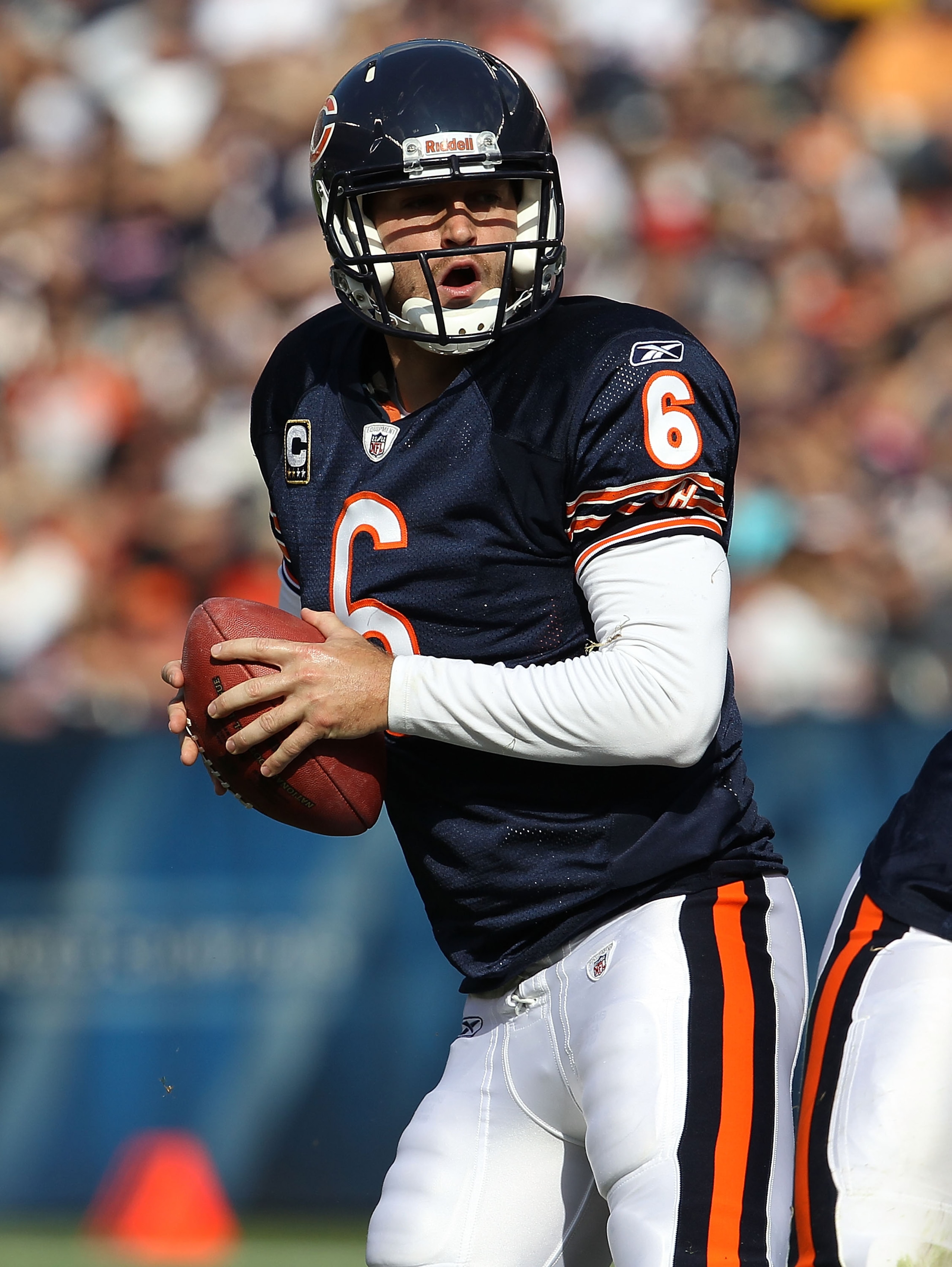 CHICAGO - OCTOBER 24: Jay Cutler #6 of the Chicago Bears drops back to pass against the Washington Redskins at Soldier Field on October 24, 2010 in Chicago, Illinois. The Redskins defeated the Bears 17-14. (Photo by Jonathan Daniel/Getty Images) CHICAGO - OCTOBER 24: Jay Cutler #6 of the Chicago Bears drops back to pass against the Washington Redskins at Soldier Field on October 24, 2010 in Chicago, Illinois. The Redskins defeated the Bears 17-14. (Photo by Jonathan Daniel/Getty Images)