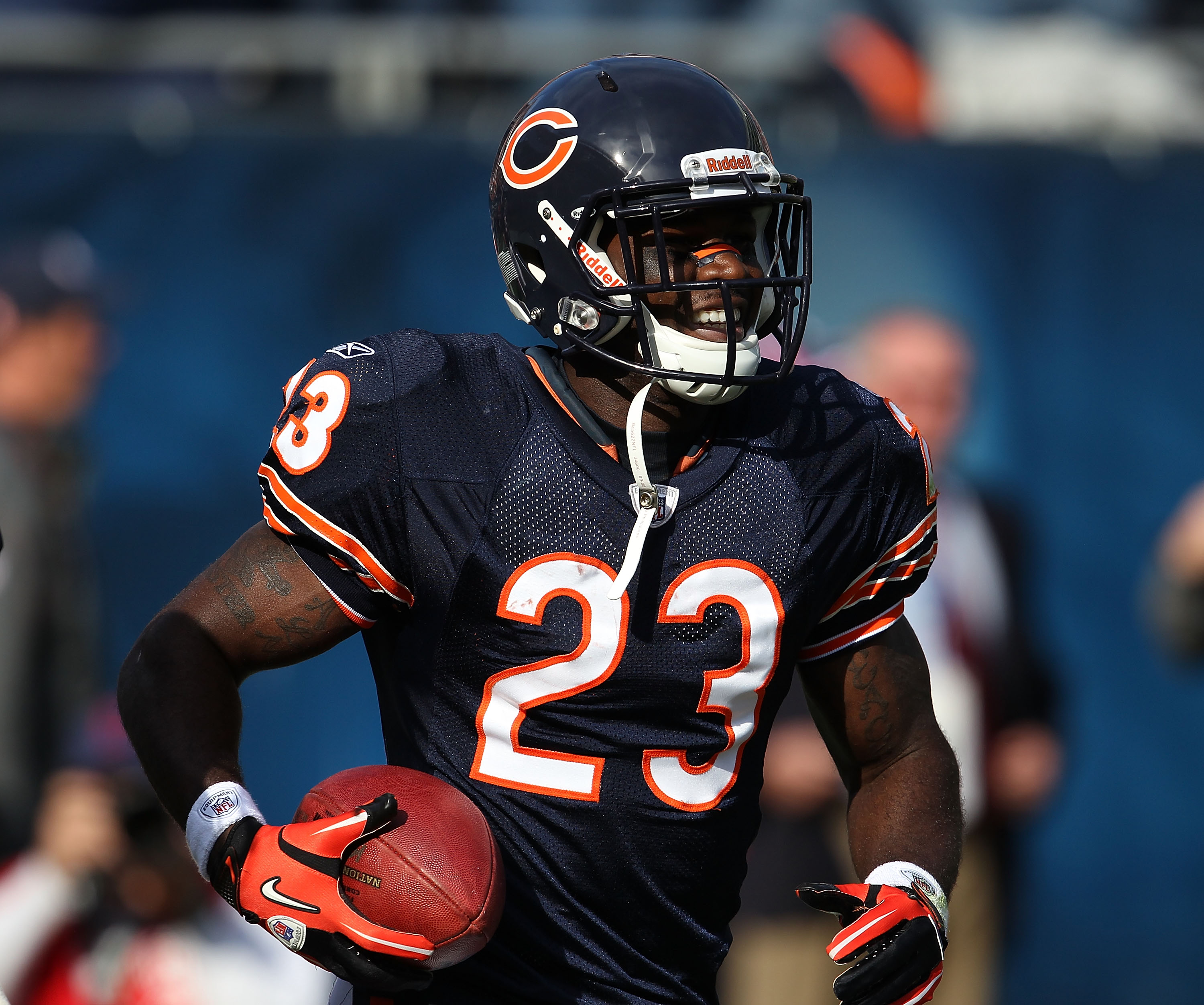 Bernard Berrian of the Chicago Bears smiles during the final