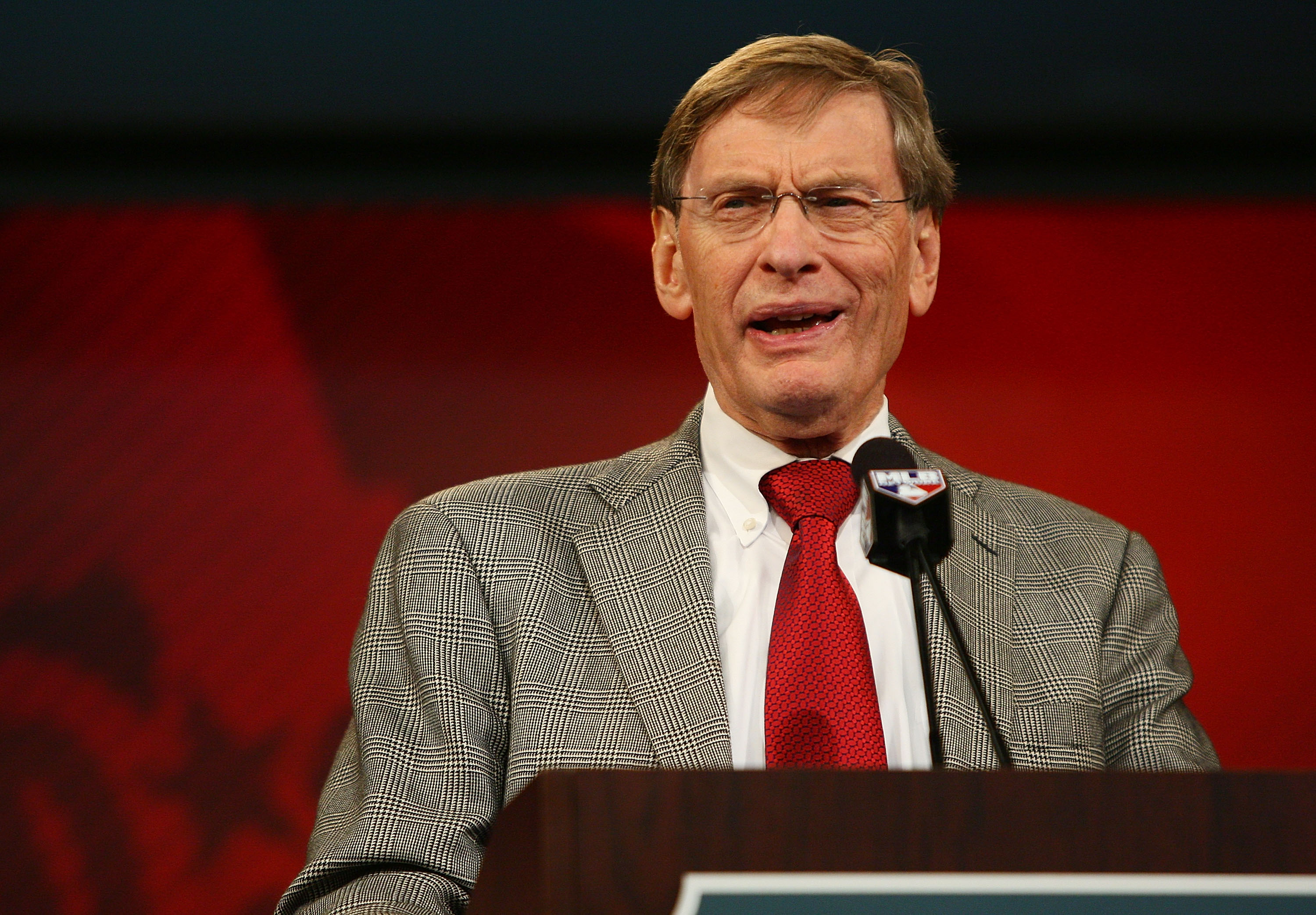SECAUCUS, NJ - JUNE 07:  MLB commissioner Bud Selig speaks during the MLB First Year Player Draft on June 7, 2010 held in Studio 42 at the MLB Network in Secaucus, New Jersey.  (Photo by Mike Stobe/Getty Images)