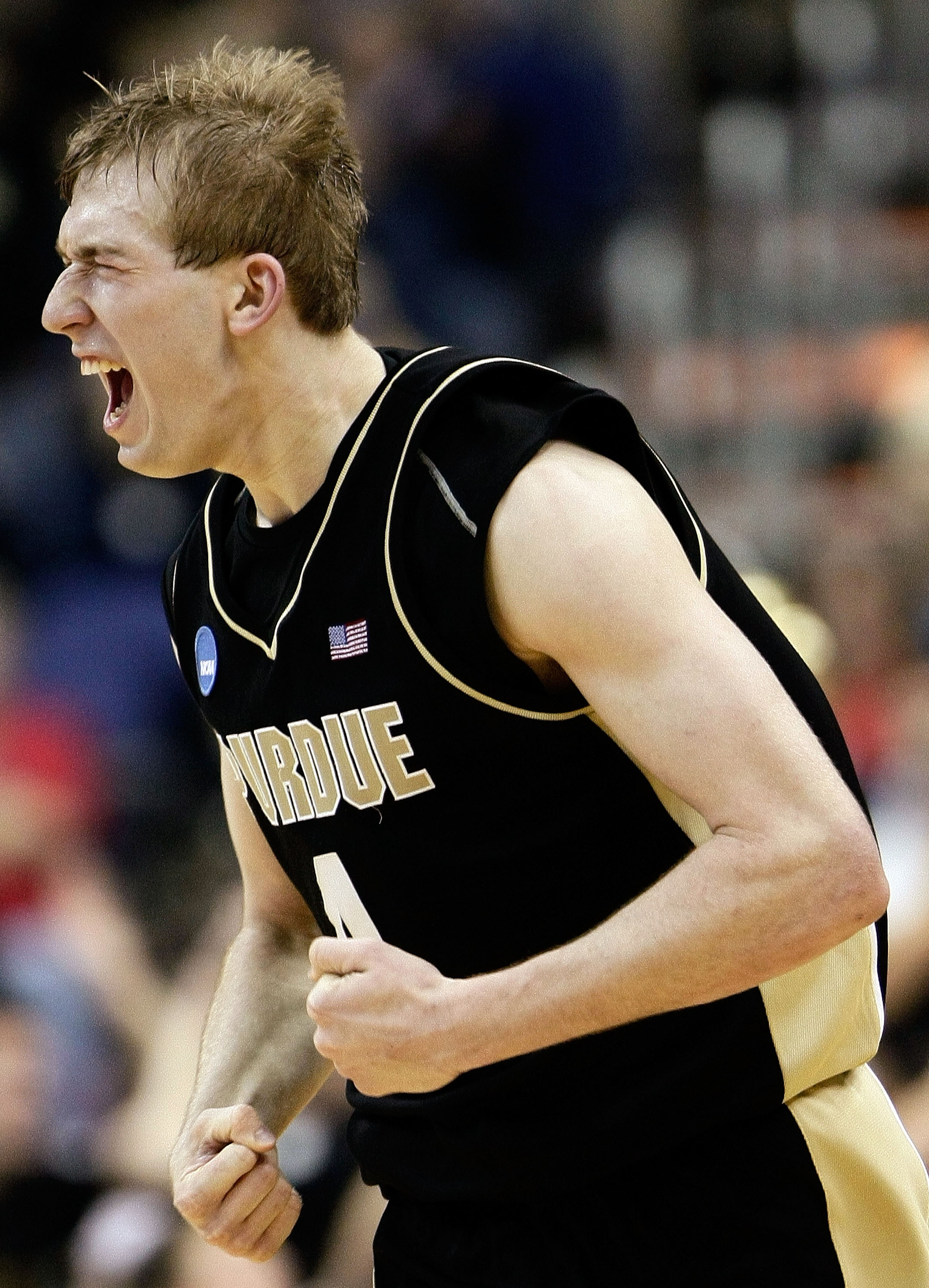 WASHINGTON - MARCH 22:  Robbie Hummel #4 of the Purdue Boilermakers reacts after hitting a shot against the Xavier Musketeers during the second round of the West Regional as part of the 2008 NCAA Men's Basketball Tournament at the Verizon Center on March 