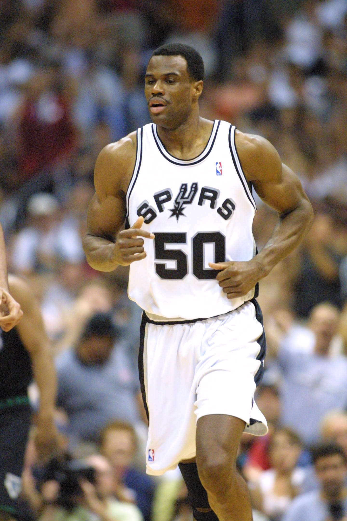 21 Apr 2001:  David Robinson #50 of the San Antonio Spurs  in game one of the NBA playoffs against the Minnesota Timberwolves at the Alamodome in San Antonio, Texas.  The Spurs won 87-82.  DIGITAL IMAGE.  Mandatory Credit: Ronald Martinez/Allsport