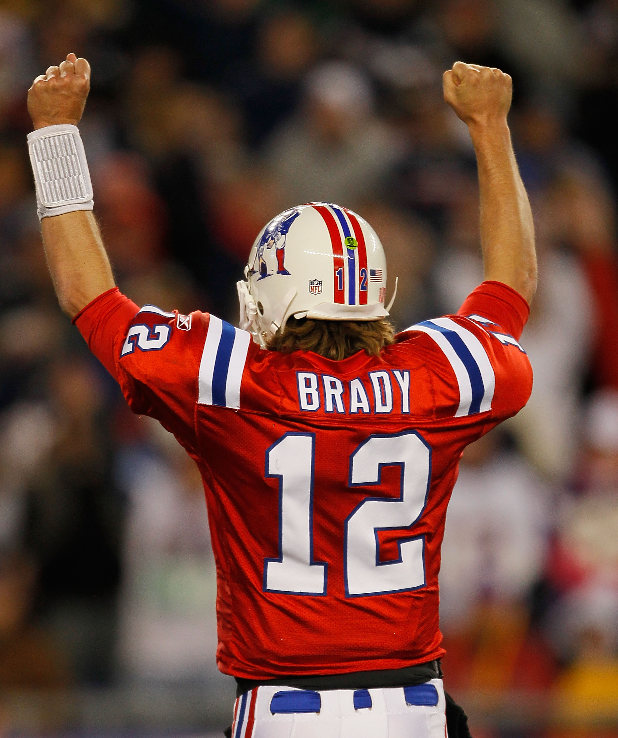 In this Dec. 2, 2018, file photo, New England Patriots quarterback Tom Brady  celebrates a touchdown during an NFL football game against the Minnesota  Vikings at Gillette Stadium in Foxborough, Mas …