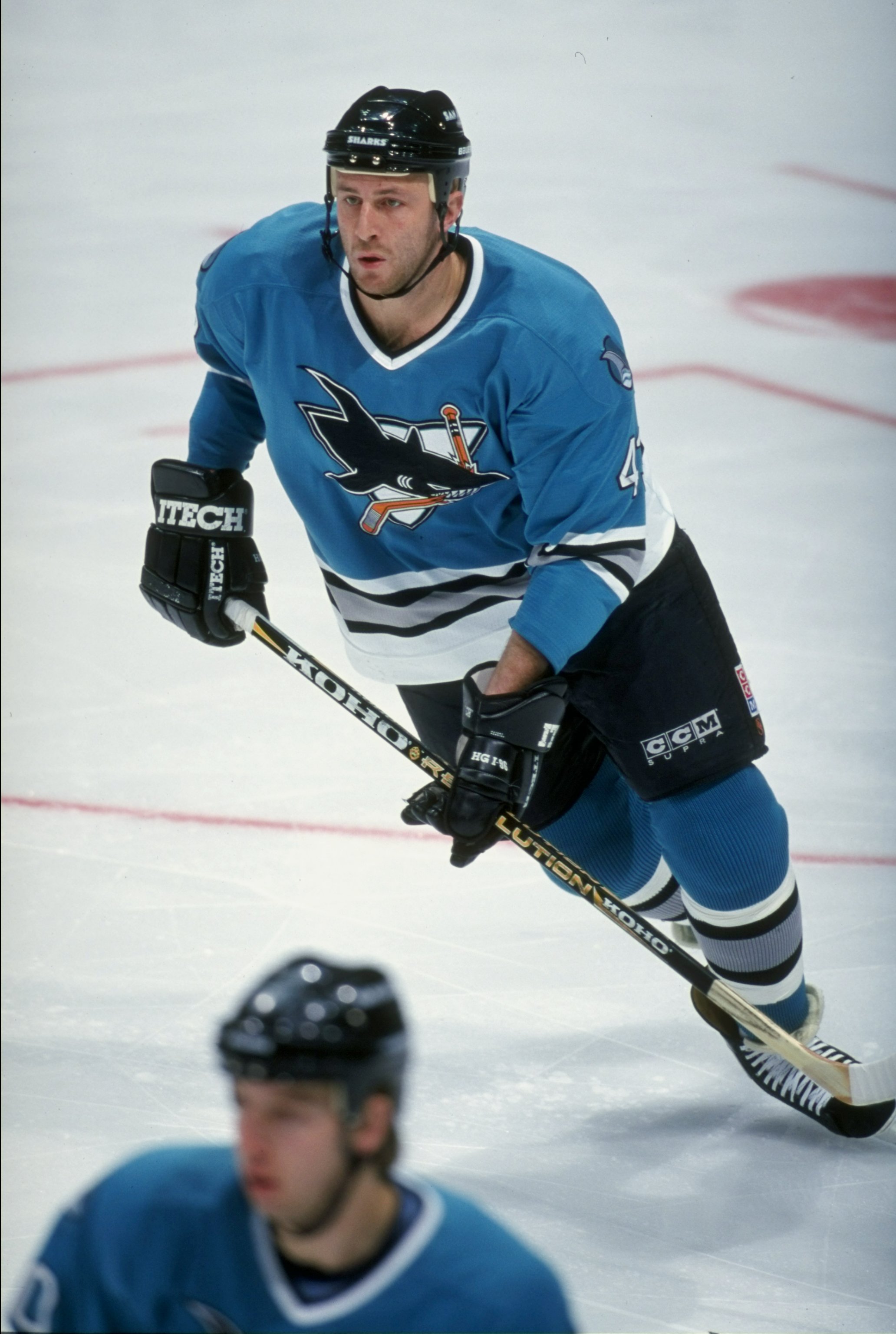 15 Apr 1998:  Defenseman Al Iafrate of the San Jose Sharks in action during a game against the Calgary Flames at the Canadian Airlines Saddledome in Calgary, Canada.  The Flames and Sharks tied 3-3. Mandatory Credit: Ian Tomlinson  /Allsport