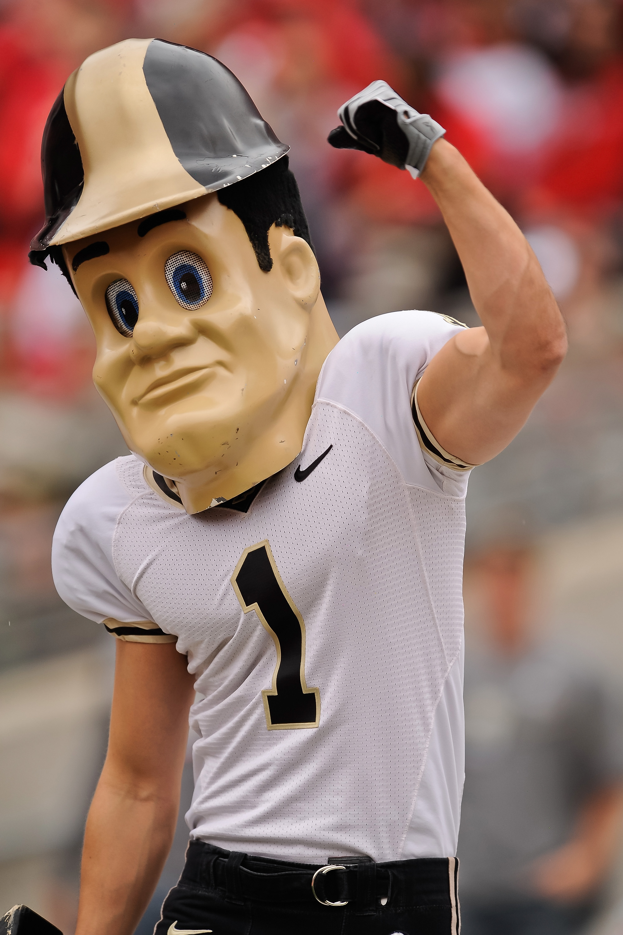 COLUMBUS, OH - OCTOBER 23:  Mascot Purdue Pete of the Purdue Boilermakers cheers on his team against the Ohio State Buckeyes at Ohio Stadium on October 23, 2010 in Columbus, Ohio.  (Photo by Jamie Sabau/Getty Images)