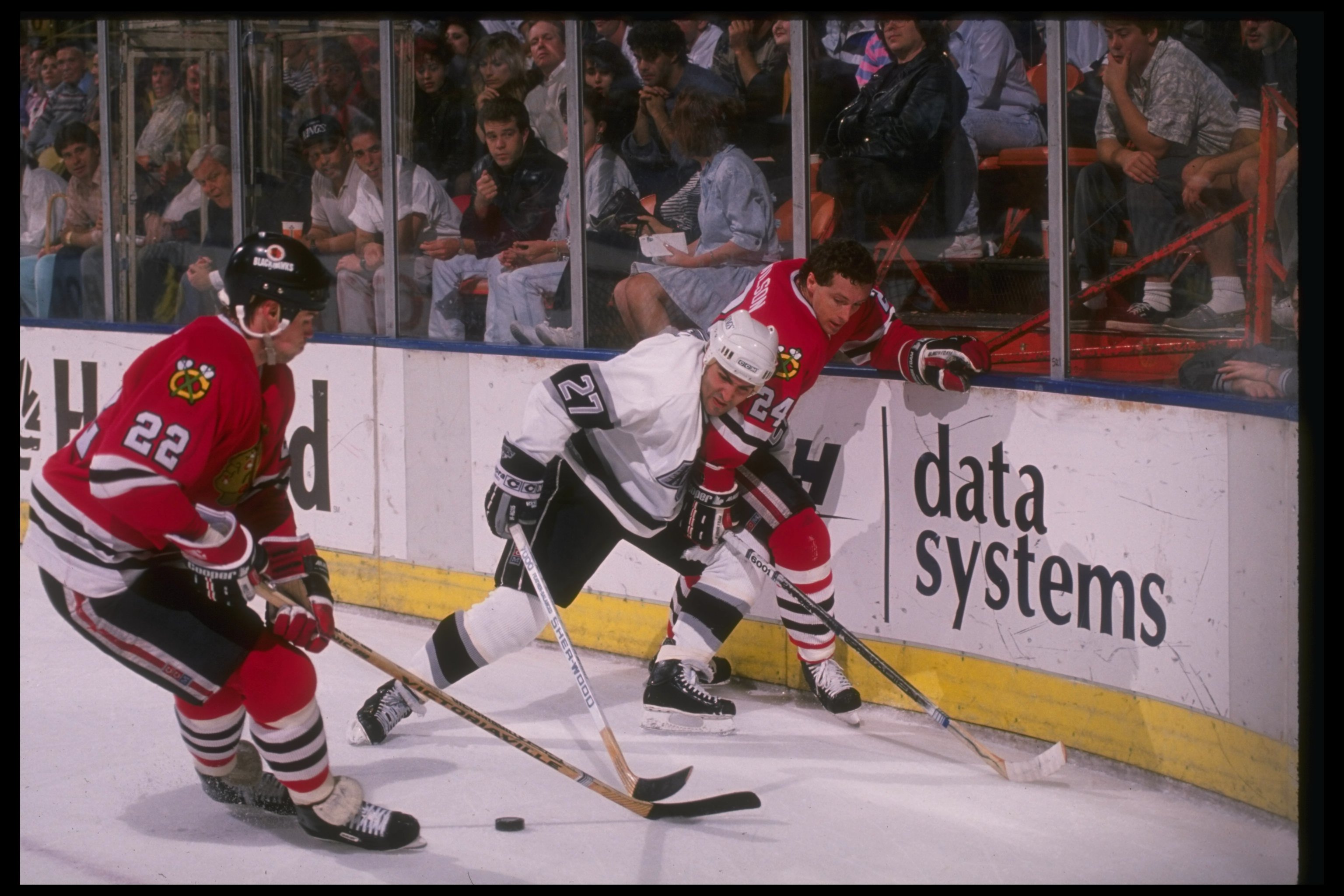 1989-1990:  Defenseman Doug Wilson of the Chicago Blackhawks (right). Mandatory Credit: Mike Powell  /Allsport