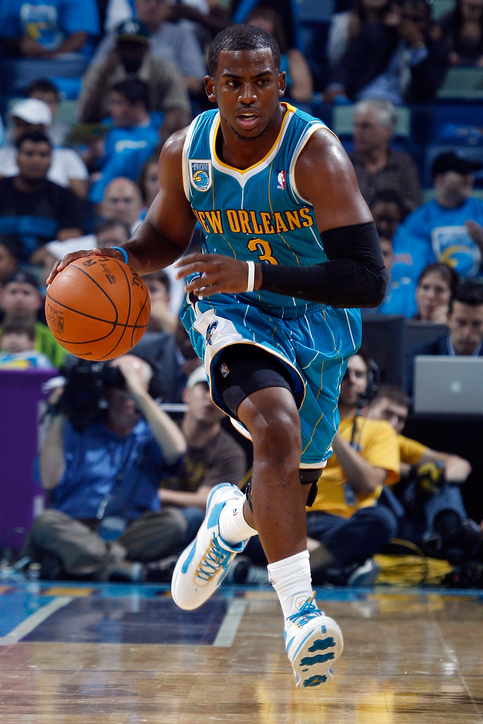 NEW ORLEANS - OCTOBER 27:  Chris Paul #3 of the New Orleans Hornets drives the ball up the court during the game against the Milwaukee Bucks at the New Orleans Arena on October 27, 2010 in New Orleans, Louisiana.   The Hornets defeated the Bucks 95-91.