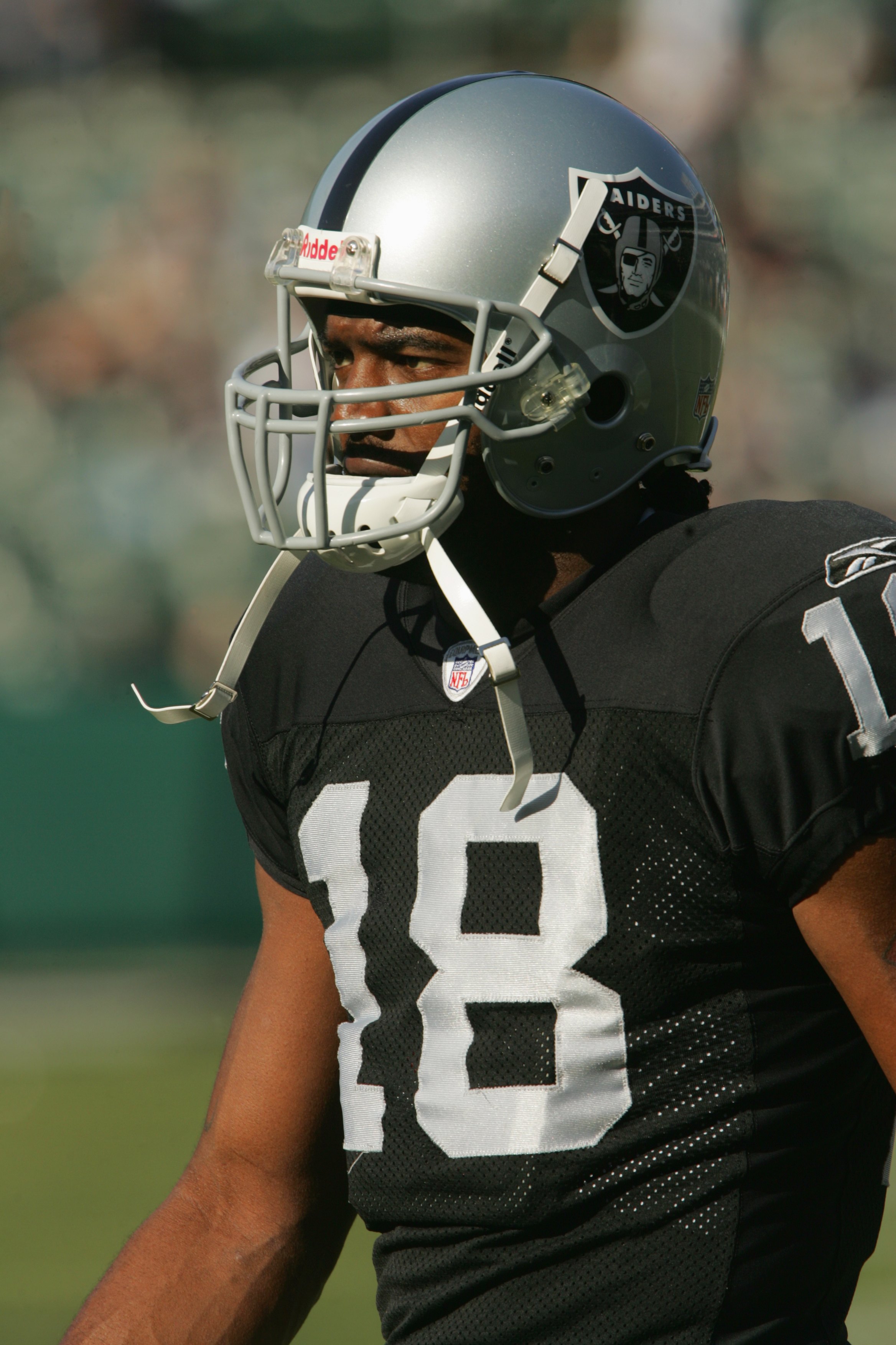 Randy Moss of the Oakland Raiders in action during a game against