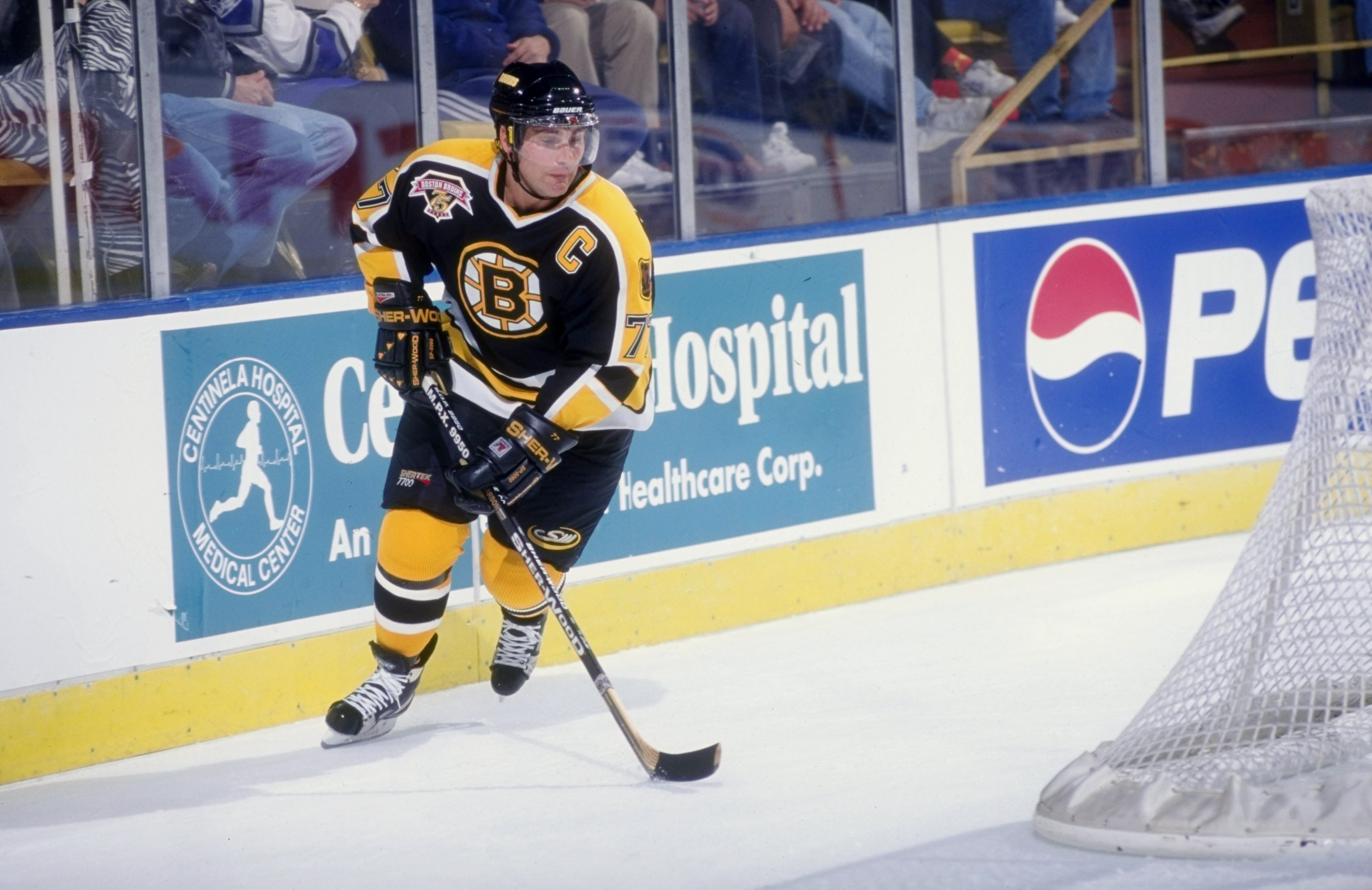16 Oct 1998:  Defenseman Ray  Bourque #77 of the Boston Bruins in action during a game against the Los Angeles Kings at the Great Western Forum in Inglewood, California. The Kings defeated the Bruins 2-1 in overtime. Mandatory Credit: Elsa Hasch  /Allspor