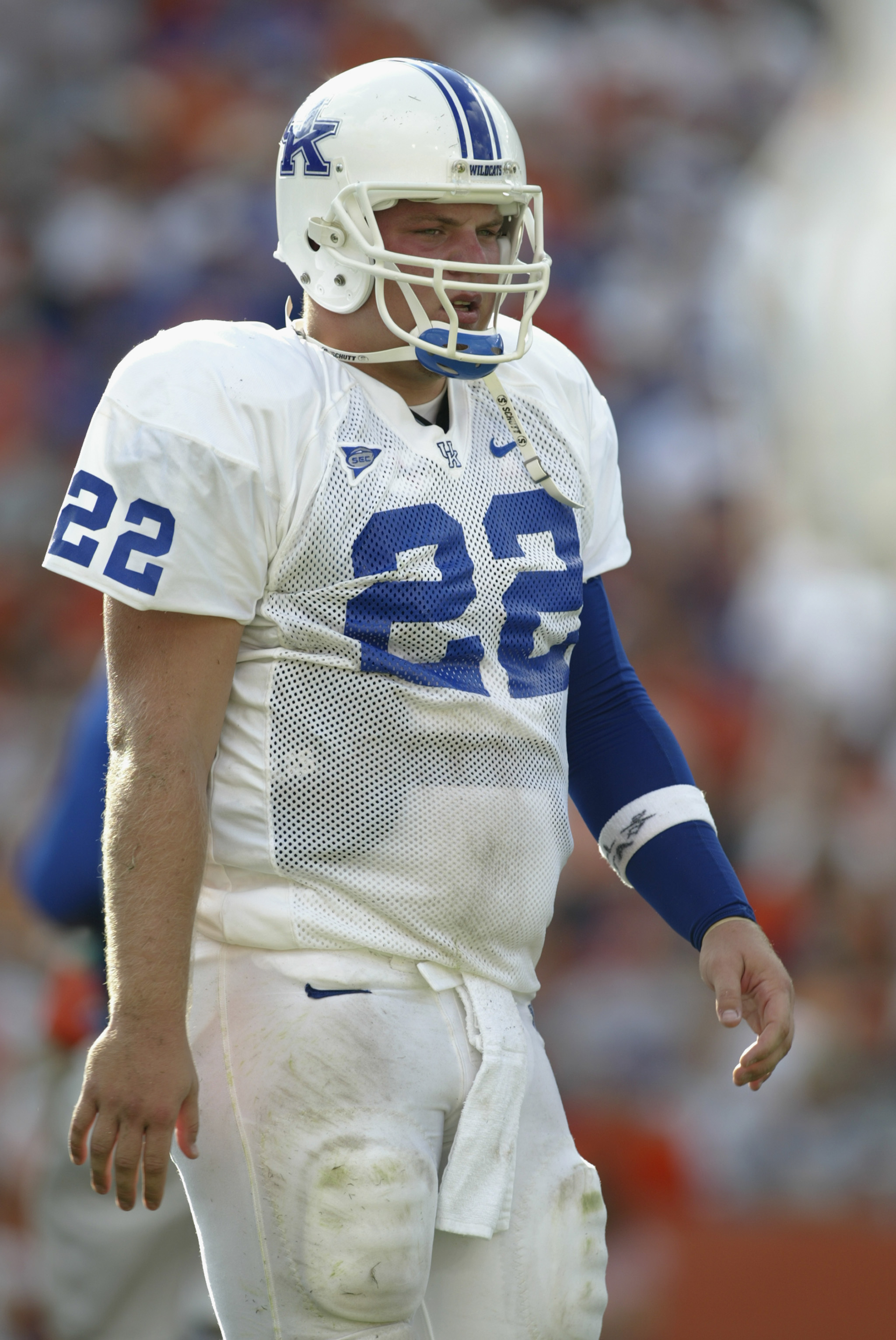 GAINESVILLE, FL - SEPTEMBER 28:  Quarterback Jared Lorenzen #22 of the Kentucky Wildcats stands on the field during the Southeastern Conference football game against the Florida Gators on September 28, 2002 at Florida Field in Gainesville, Florida.  The G
