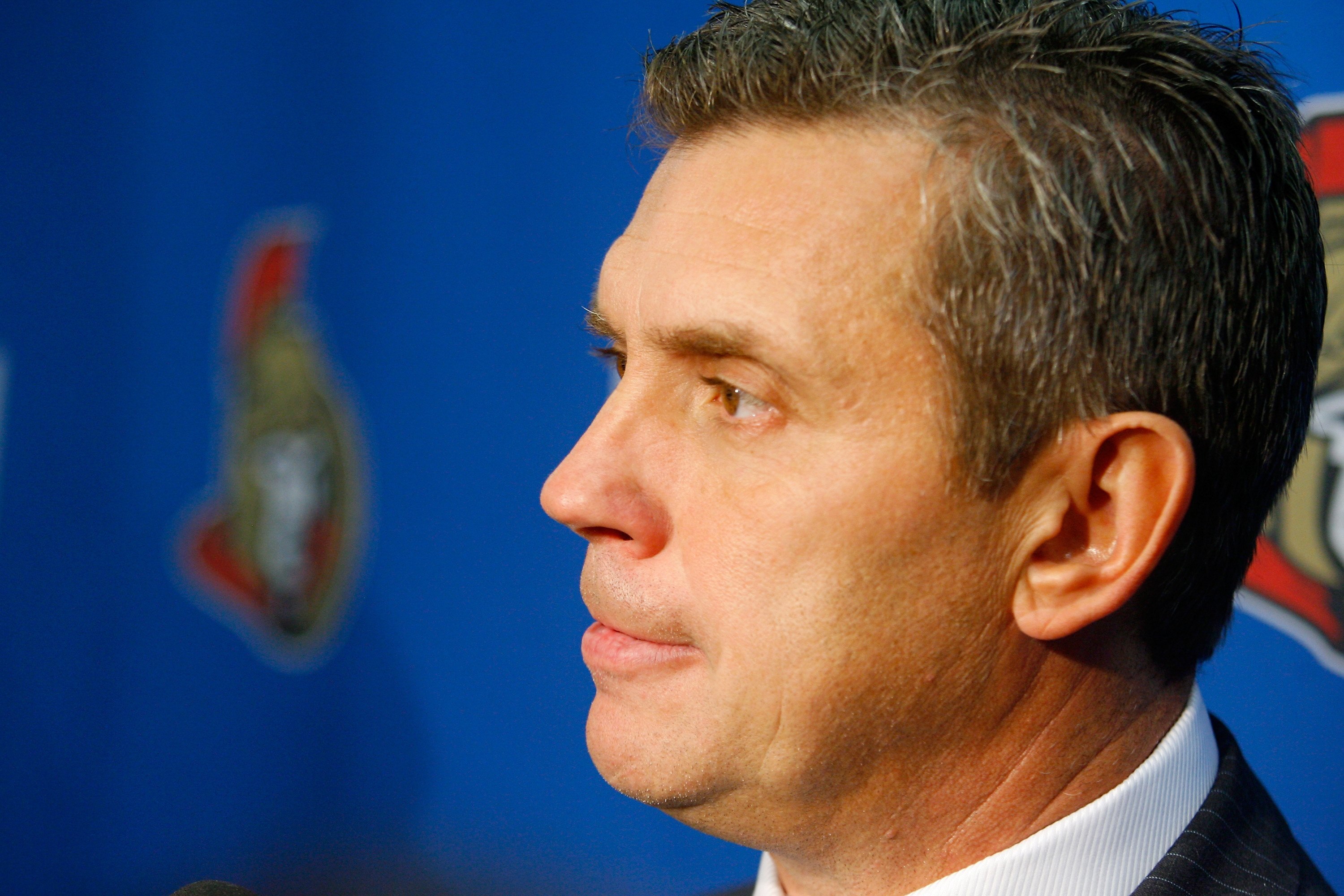 OTTAWA - SEPTEMBER 20: Head Coach Craig Hartsburg of the Ottawa Senators looks on during a press conference on September 20, 2008 at the Scotiabank Place in Ottawa, Canada. The Ottawa Senators defeated the New York Rangers 3-2. (Photo by Phillip MacCal