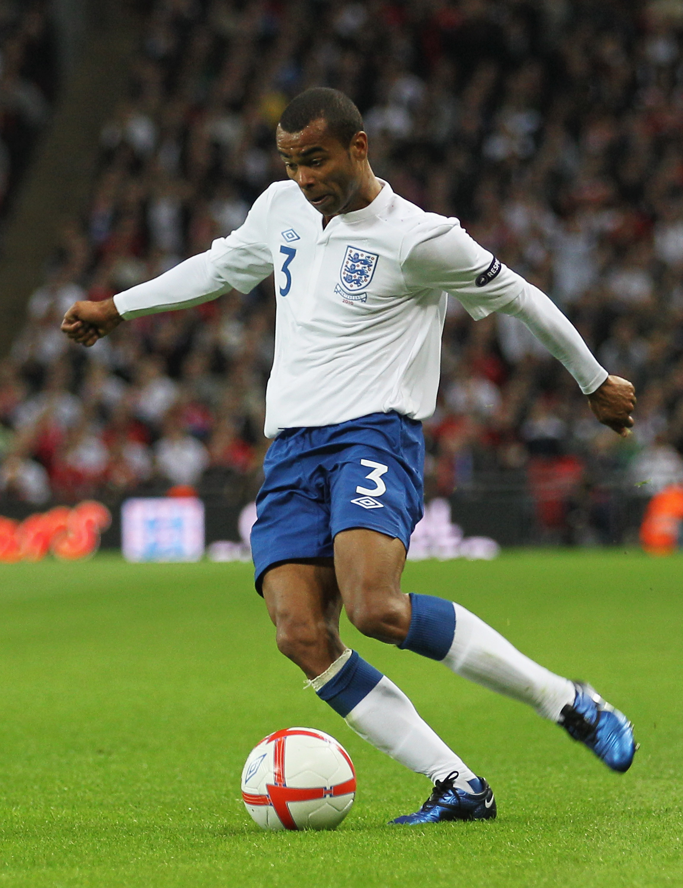 LONDON, ENGLAND - OCTOBER 12:  Ashley Cole of England in action during the UEFA EURO 2012 Group G Qualifying match between England and Montenegro at Wembley Stadium on October 12, 2010 in London, England.  (Photo by Hamish Blair/Getty Images)