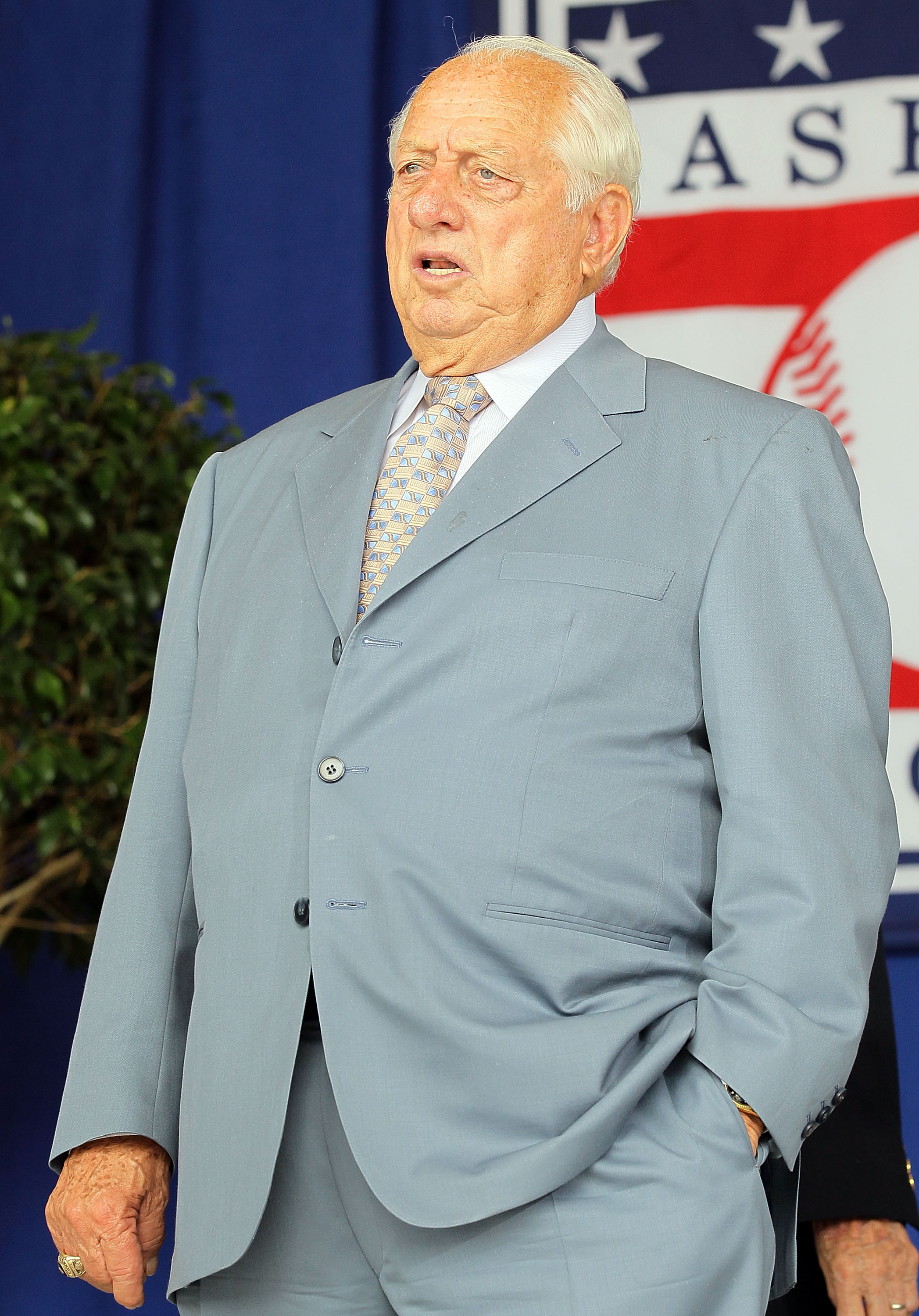 COOPERSTOWN, NY - JULY 25:  Hall of Famer Tommy Lasorda attends the Baseball Hall of Fame induction ceremony at Clark Sports Center on July 25, 20010 in Cooperstown, New York.  (Photo by Jim McIsaac/Getty Images)