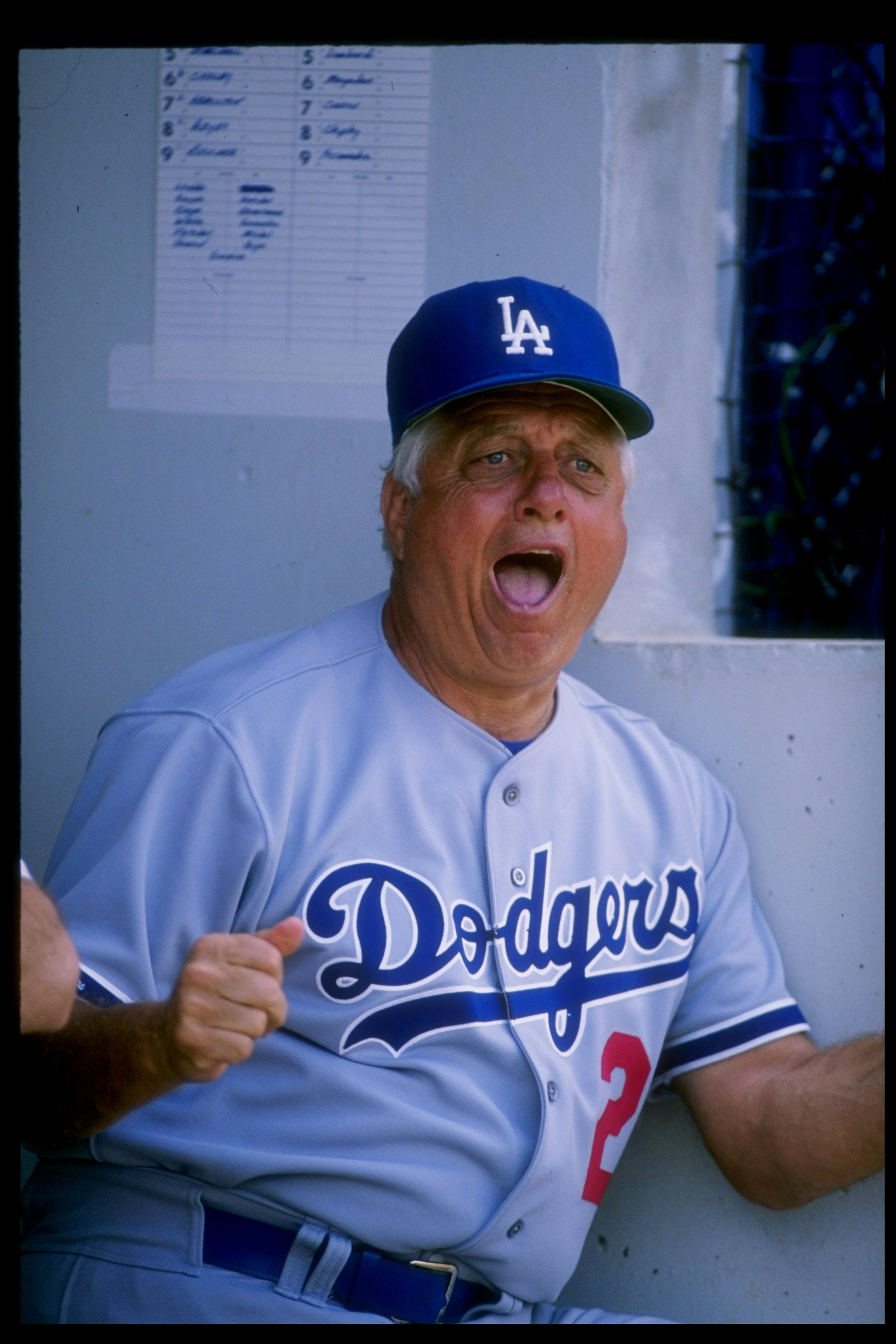 1989:  Los Angeles Dodgers manager Tommy Lasorda yells during a game. Mandatory Credit: Allen Steele  /Allsport
