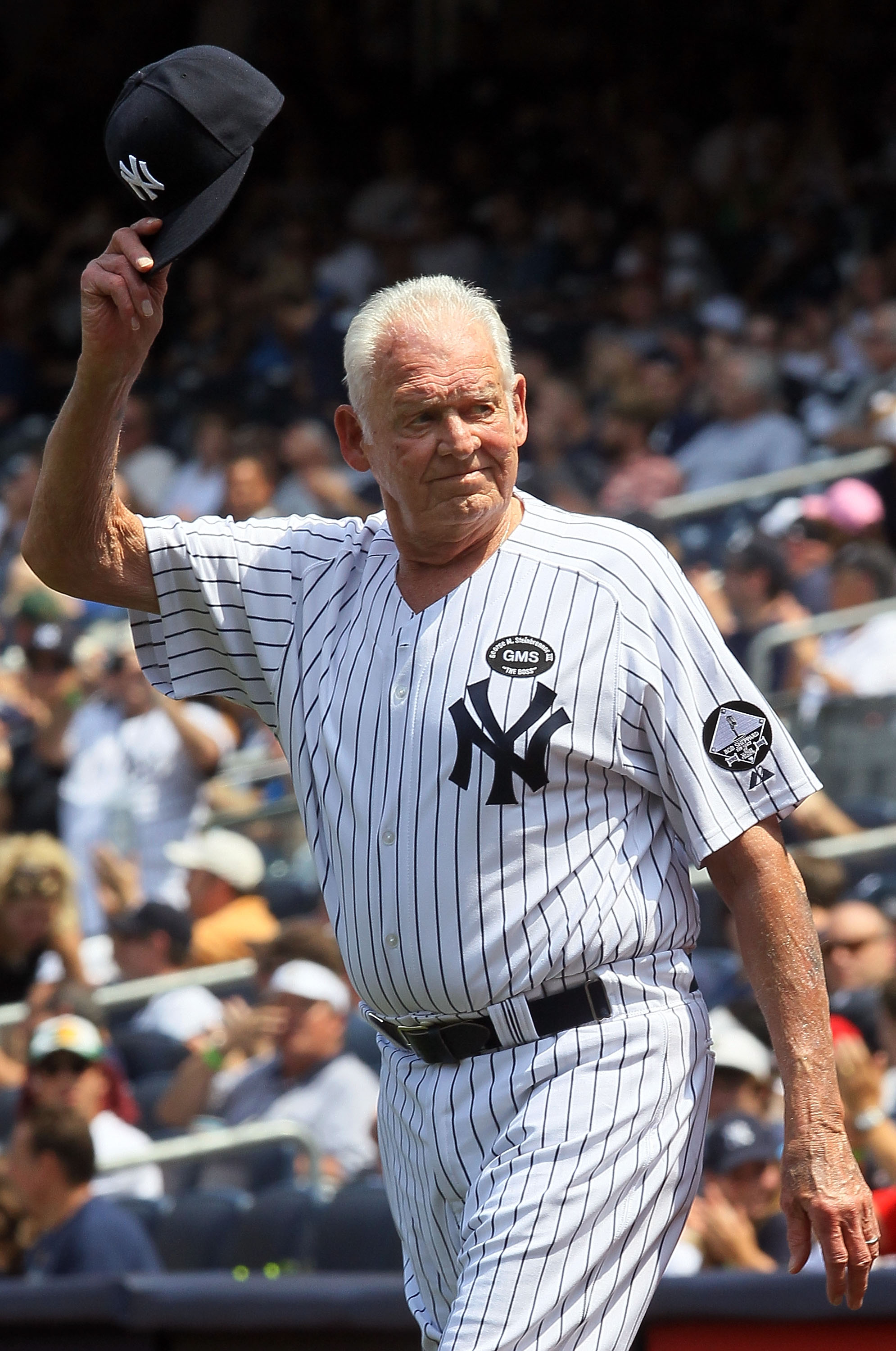 NEW YORK - JULY 17:  Former New York Yankee Don Larsen is introduced during the teams 64th Old-Timer's Day before the MLB game against the Tampa Bay Rays on July 17, 2010 at Yankee Stadium in the Bronx borough of New York City.  (Photo by Jim McIsaac/Gett