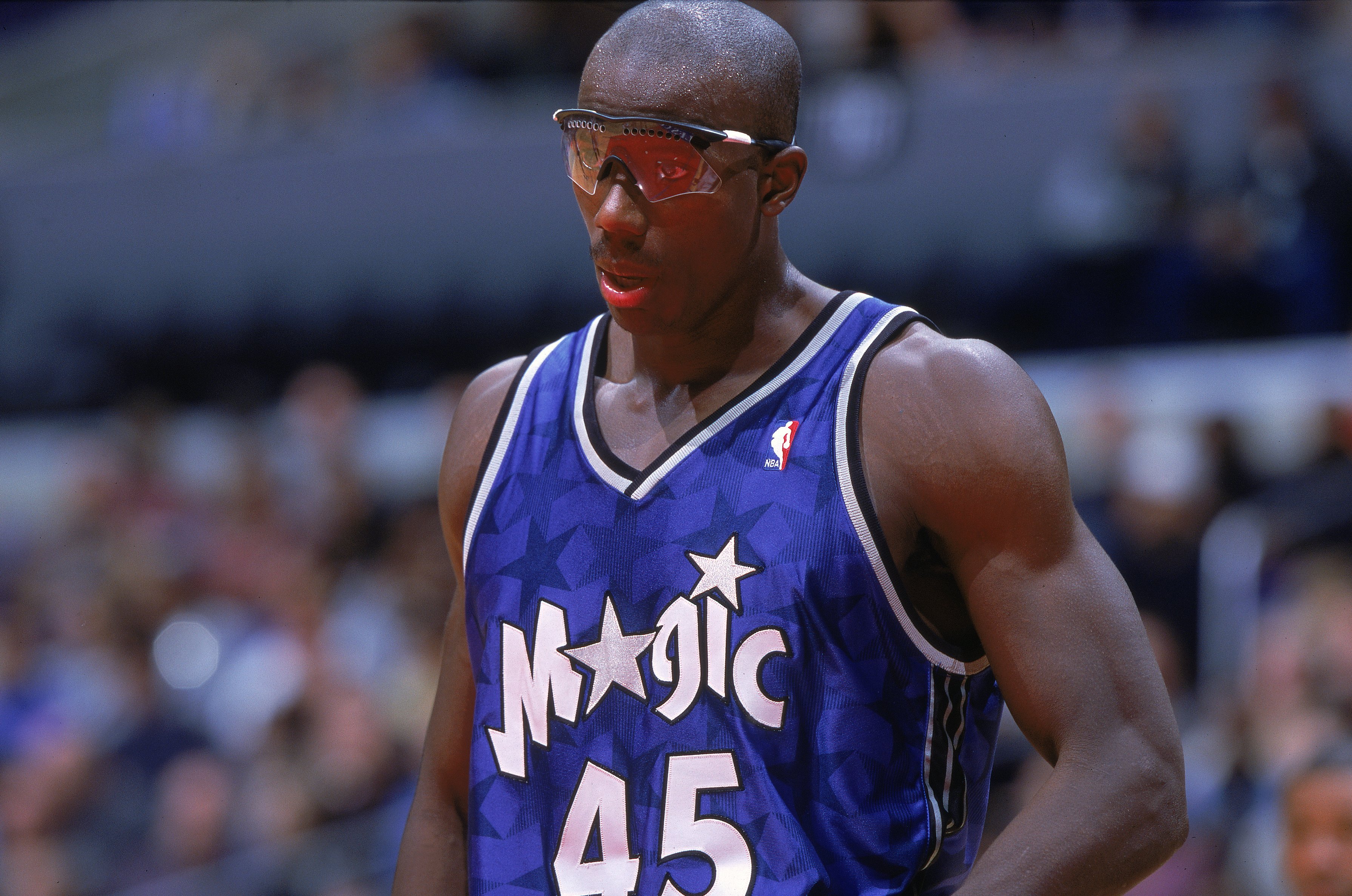 11 Dec 2000:  A close up of Bo Outlaw #45 of the Orlando Magic as he looks on from the court during the game against the Los Angeles Clippers at the STAPLES Center in Los Angeles, California. The Clippers defeated the Magic 92-80.    NOTE TO USER: It is e
