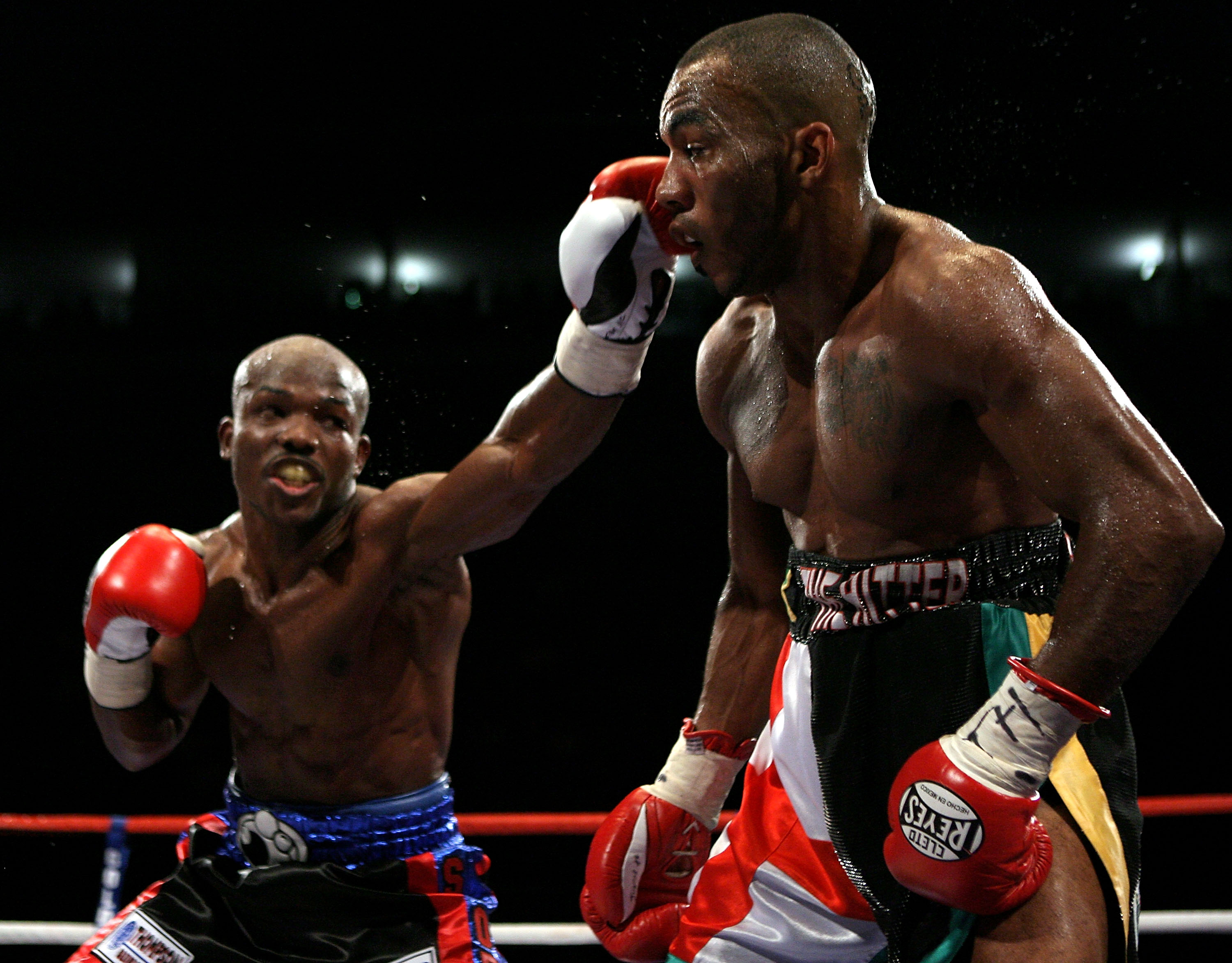 NOTTINGHAM, ENGLAND - MAY 10: Timothy Bradley connects with a left jab on Junior Witter down during their WBC Light Welterweight fight on May 10, 2008 at Nottingham Ice Arena in Nottingham, England. (Photo by John Gichigi/Getty Images)