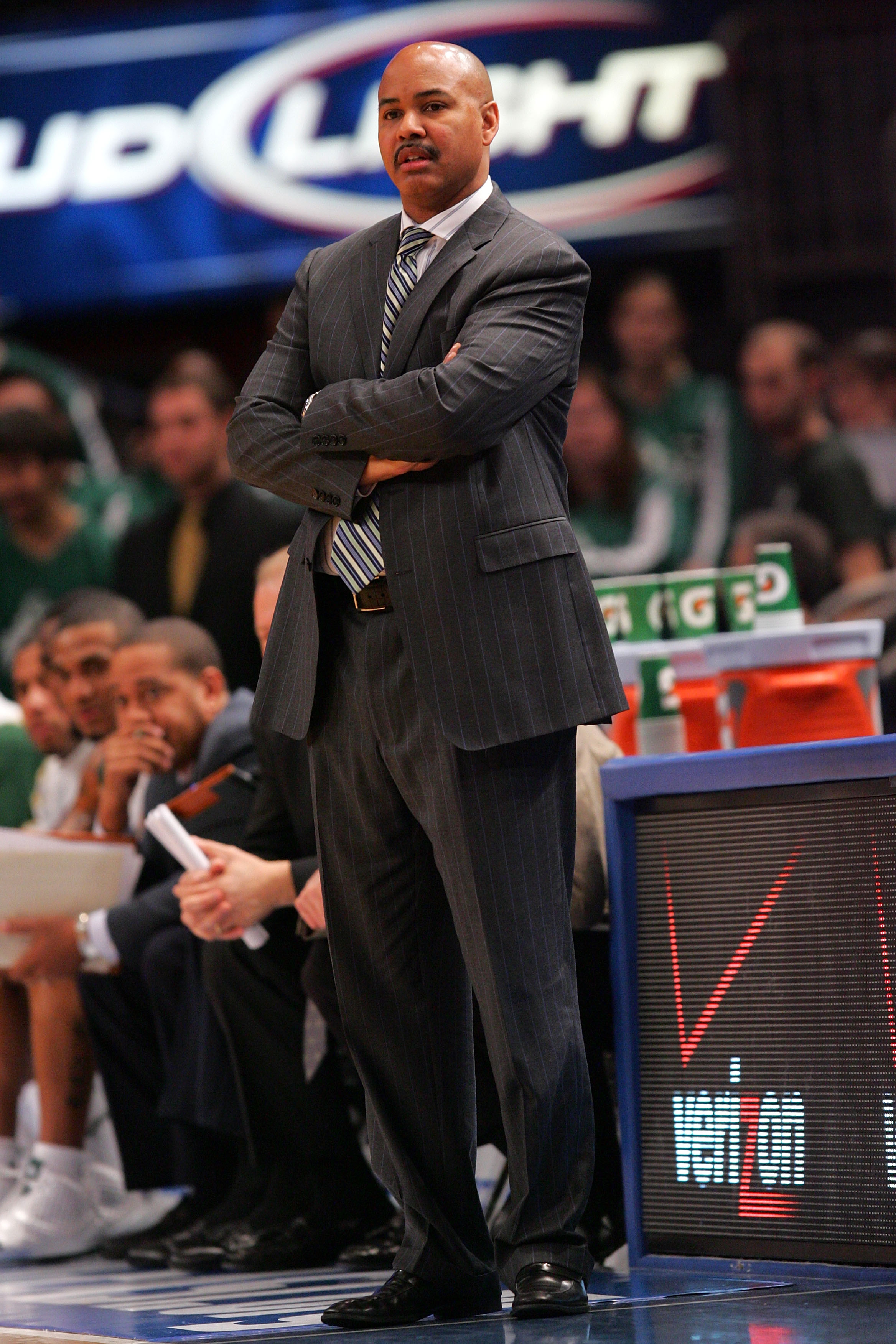 NEW YORK - MARCH 09: Stan Heath Head Coach of the University of South Florida watches the game against DePaul University during the first round game of the Big East Basketball Tournament at Madison Square Garden on March 9, 2010 in New York City. (Photo