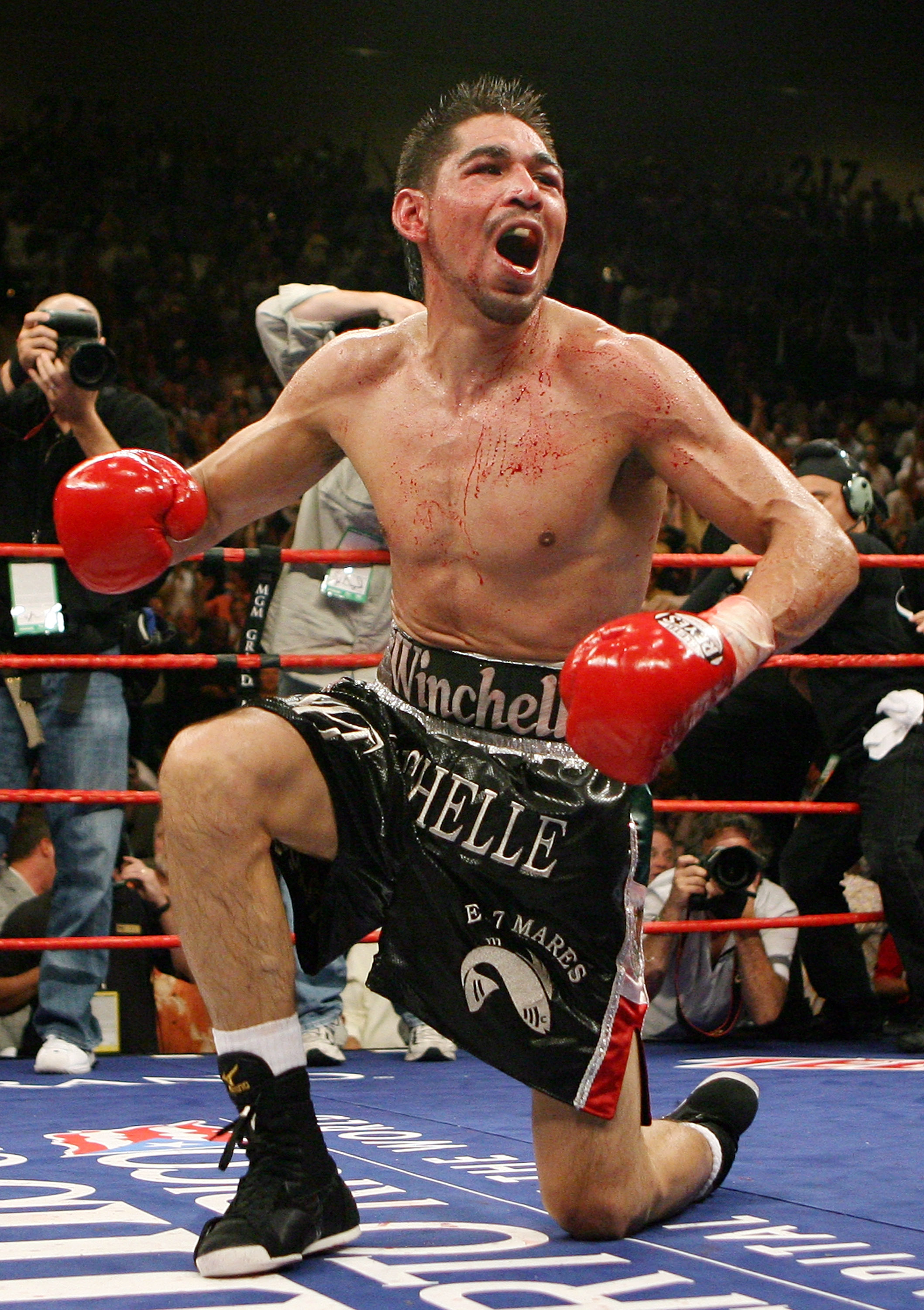 LAS VEGAS - JULY 26: Antonio Margarito celebrates his 11th-round TKO victory over Miguel Cotto to win the WBA welterweight championship at the MGM Grand Garden Arena July 26, 2008 in Las Vegas, Nevada. (Photo by Ethan Miller/Getty Images)