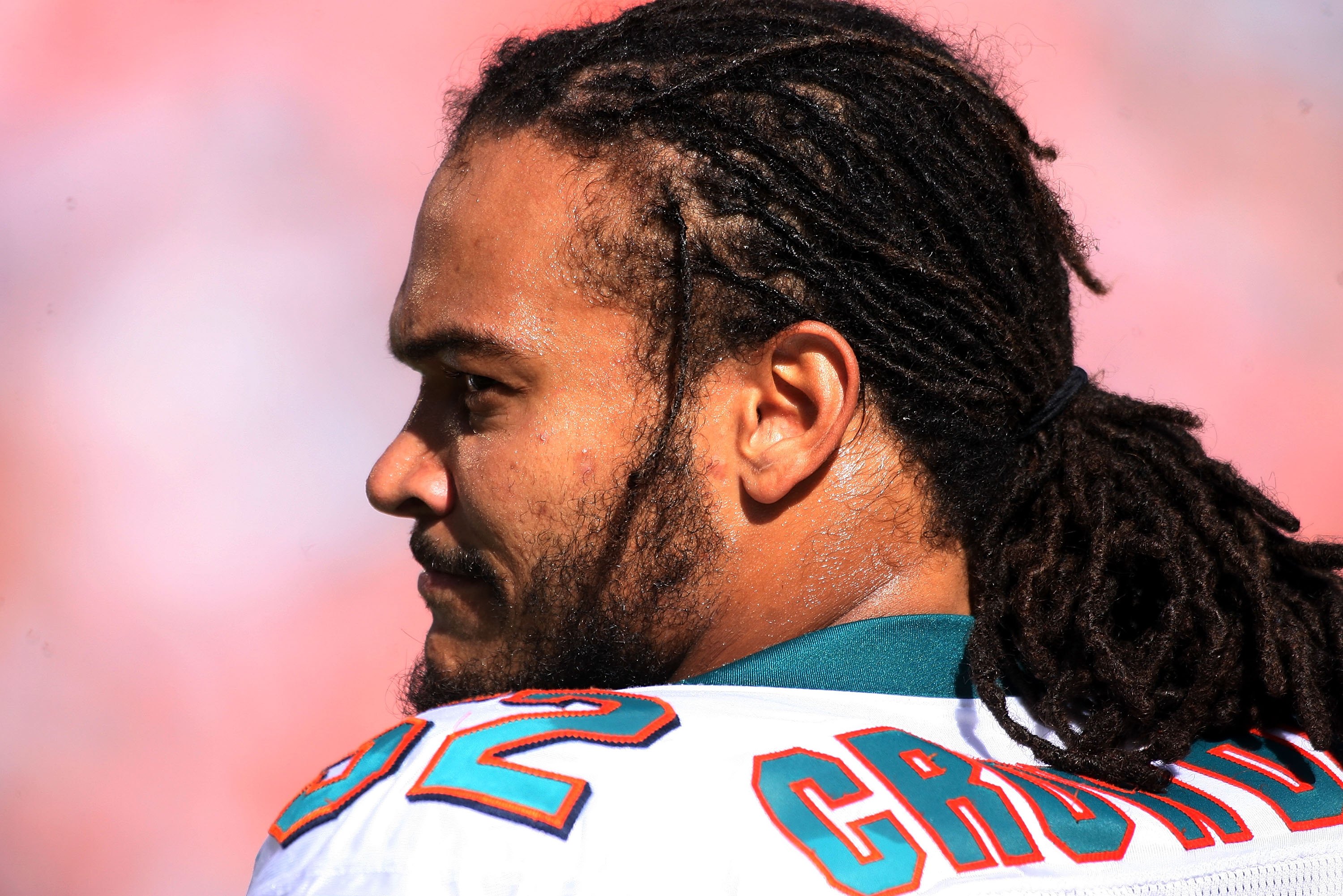 28 November 2010: Linebacker (52) Channing Crowder of the Miami Dolphins  smiles against the Oakland