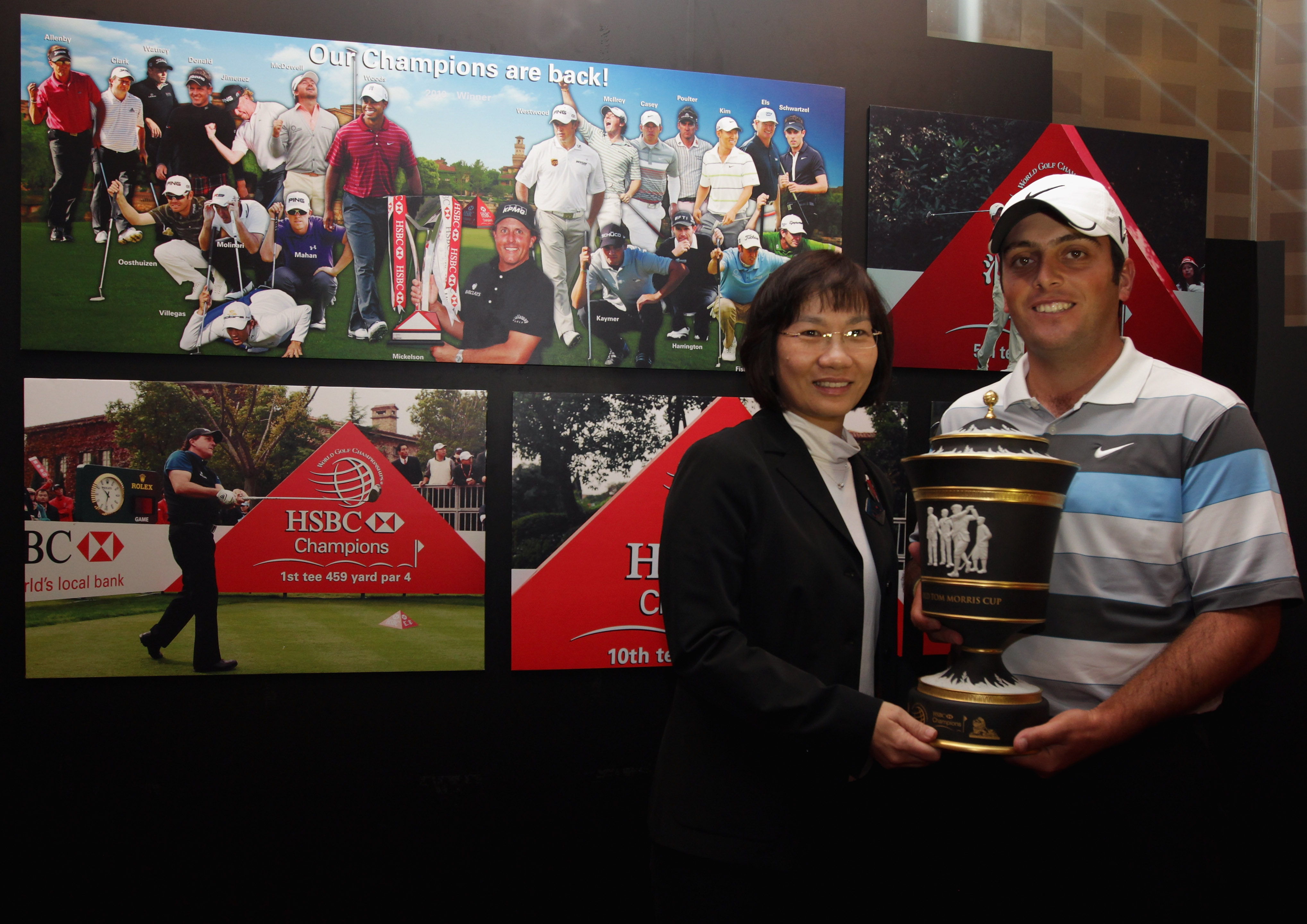 SHANGHAI, CHINA - NOVEMBER 07:  Francesco Molinari of Italy poses with the trophy alongside Helen Wong, CEO of HSBC China, after winning the WGC- HSBC Champions at Sheshan International Golf Club on November 7, 2010 in Shanghai, China.  (Photo by Andrew R