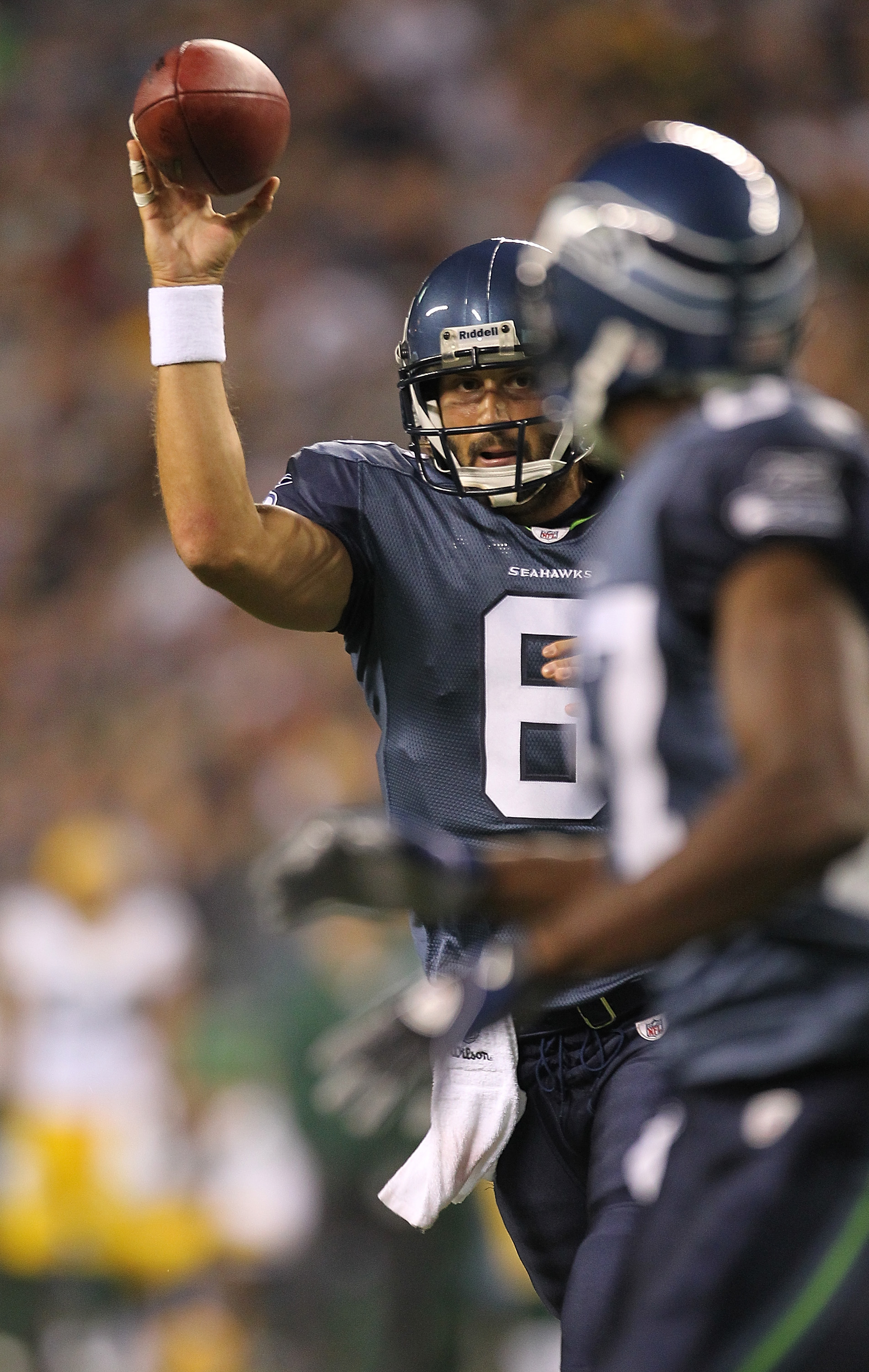 Seattle Seahawks Charlie Whitehurst rolls out of the pocket in the fourth  quarter against the New York Giants in week 5 of the NFL season at MetLife  Stadium in East Rutherford, New Jersey on October 9, 2011. The Seahawks  defeated the Giants 36-25. UPI