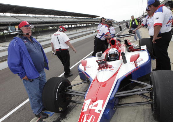 INDIANAPOLIS - MAY 15: AJ Foyt watches on as his driver Victor Meira waits to go out on the track during opening day at the Indianapolis Motor Speedway on May 15, 2010 in Indianapolis, Indiana. (Photo by Ron Hoskins/Getty Images)