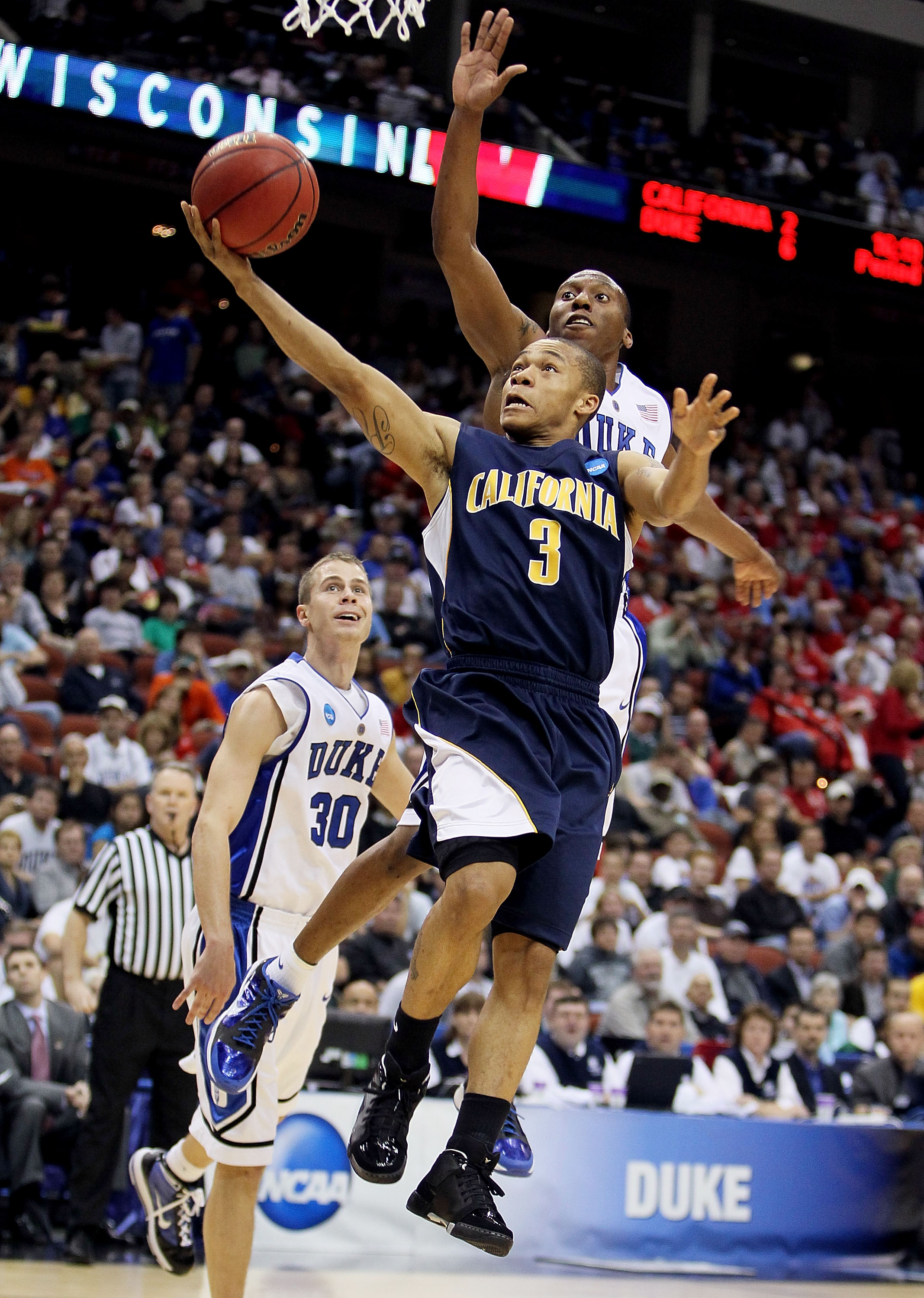 JACKSONVILLE, FL - MARCH 21: Jerome Randle #3 of the California Golden Bears drives past Nolan Smith #2 of the Duke Blue Devils during the second round of the 2010 NCAA men's basketball tournament at Jacksonville Veteran's Memorial Arena on March 21, 2010