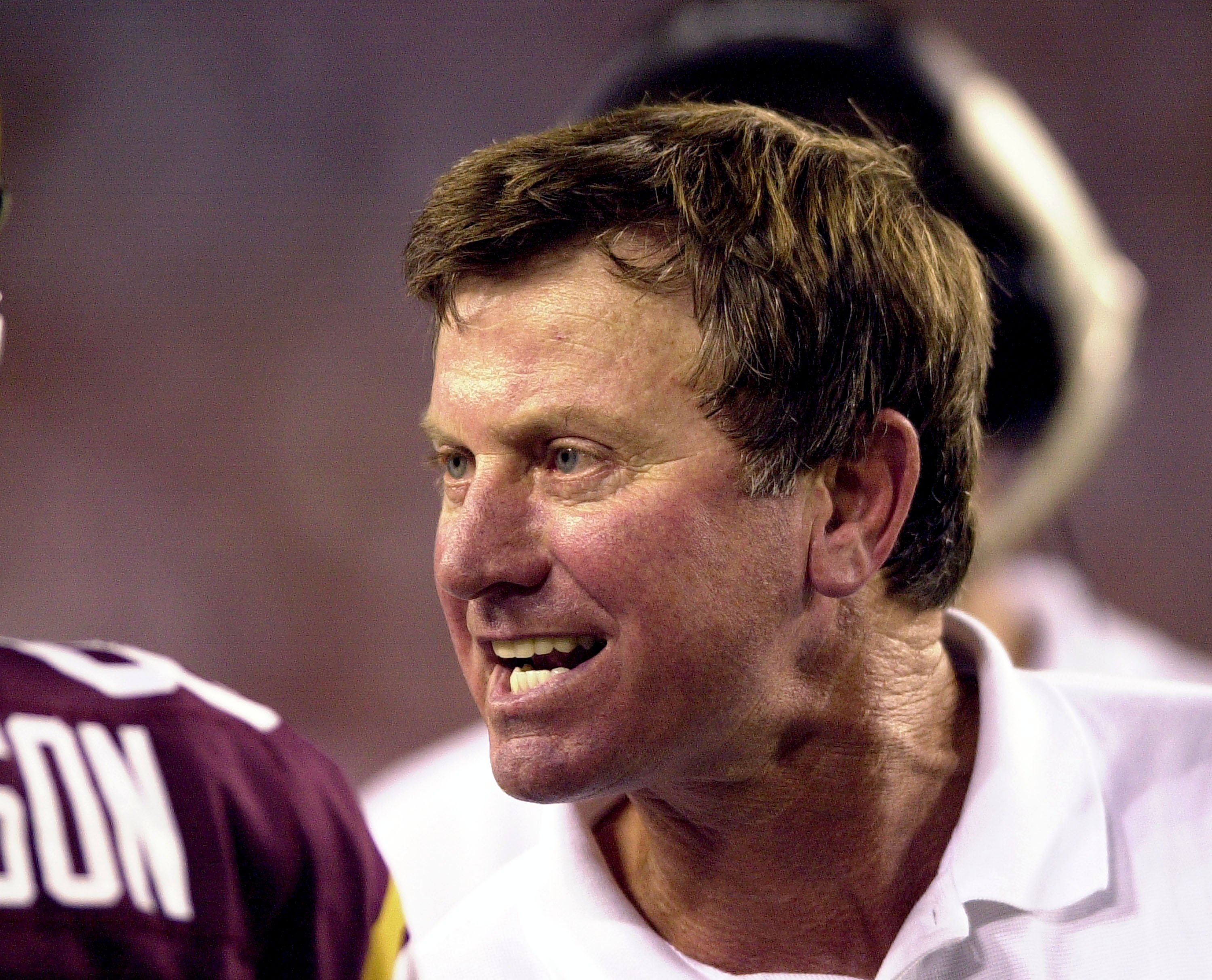 Washington Redskins coach Steve Spurrier on the sidelines at Raymond James Stadium, Tampa, Florida, August 8, 2002.  (Photo by Al Messerschmidt/Getty Images)