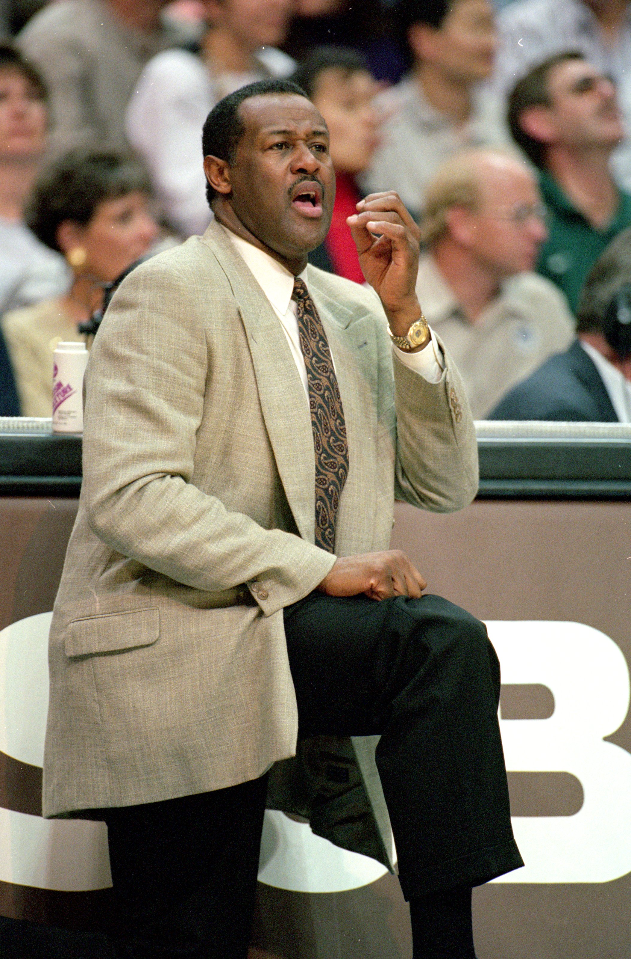 31 Jan 1996:  M.L. Carr of the Boston Celtics kneels on the sidelines during a game against the Orlando Magic at the Orlando Arena in Orlando, Florida. The Magic defeated the Celtics 104-99.   Mandatory Credit: Allsport  /Allsport