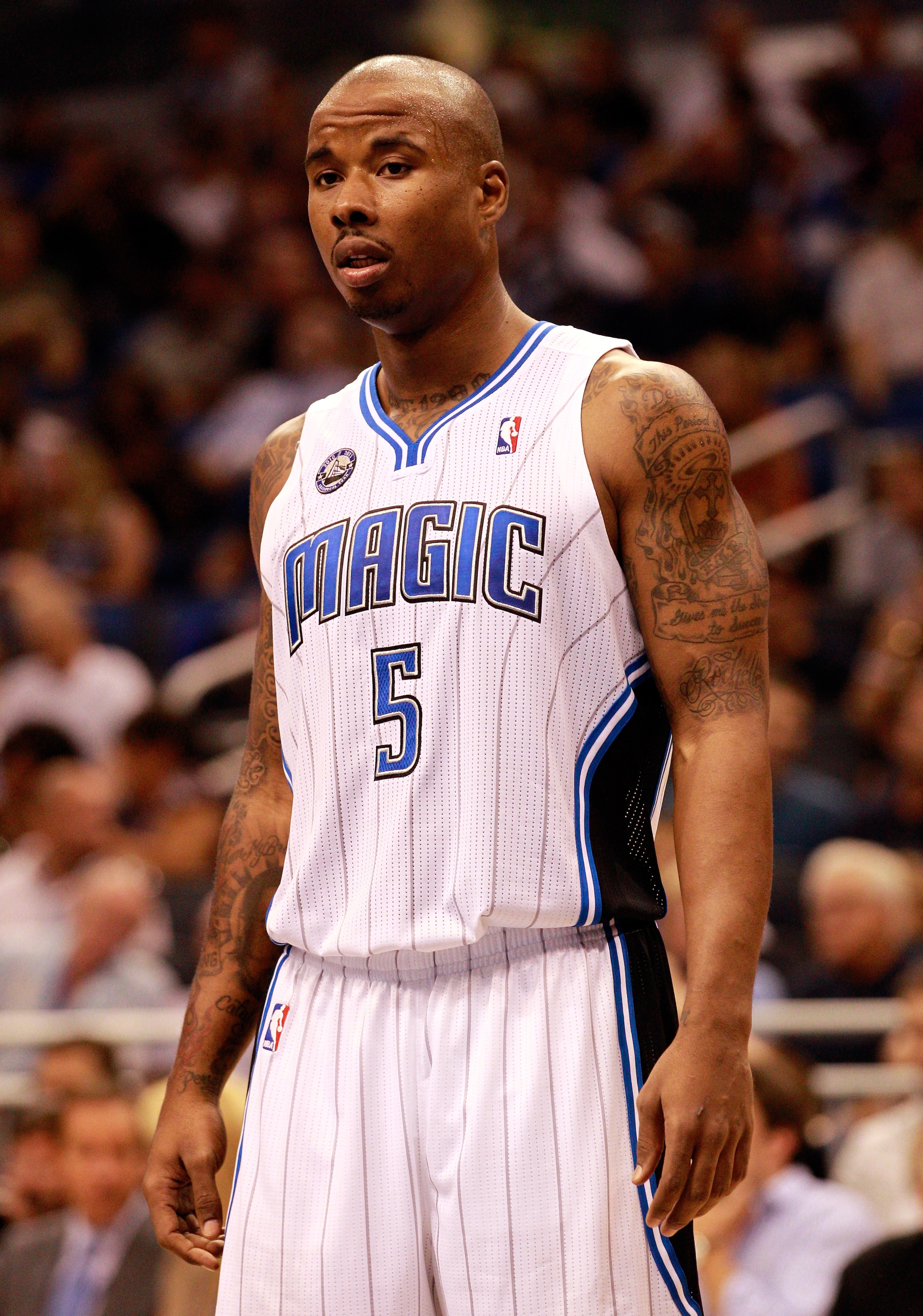 ORLANDO, FL - OCTOBER 10: Quentin Richardson #5 of the Orlando Magic waits to enter the game against the New Orleans Hornets at Amway Arena on October 10, 2010 in Orlando, Florida. NOTE TO USER: User expressly acknowledges and agrees that, by downloading ORLANDO, FL - OCTOBER 10: Quentin Richardson #5 of the Orlando Magic waits to enter the game against the New Orleans Hornets at Amway Arena on October 10, 2010 in Orlando, Florida. NOTE TO USER: User expressly acknowledges and agrees that, by downloading