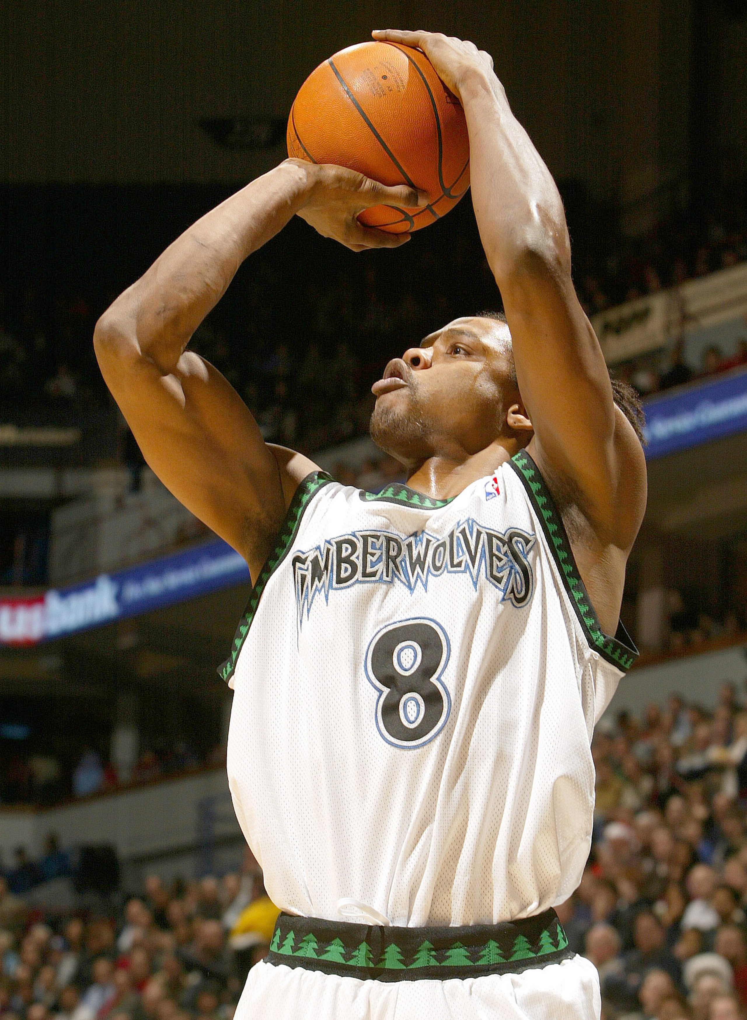 MINNEAPOLIS - DECEMBER 14: Latrell Sprewell #8 of the Minnesota Timberwolves takes a shot against the Portland Trail Blazers on December 14, 2004 at the Target Center in Minneapolis, Minnesota. The Minnesota Timberwolves defeated the Portland Trail Blazer MINNEAPOLIS - DECEMBER 14: Latrell Sprewell #8 of the Minnesota Timberwolves takes a shot against the Portland Trail Blazers on December 14, 2004 at the Target Center in Minneapolis, Minnesota. The Minnesota Timberwolves defeated the Portland Trail Blazer