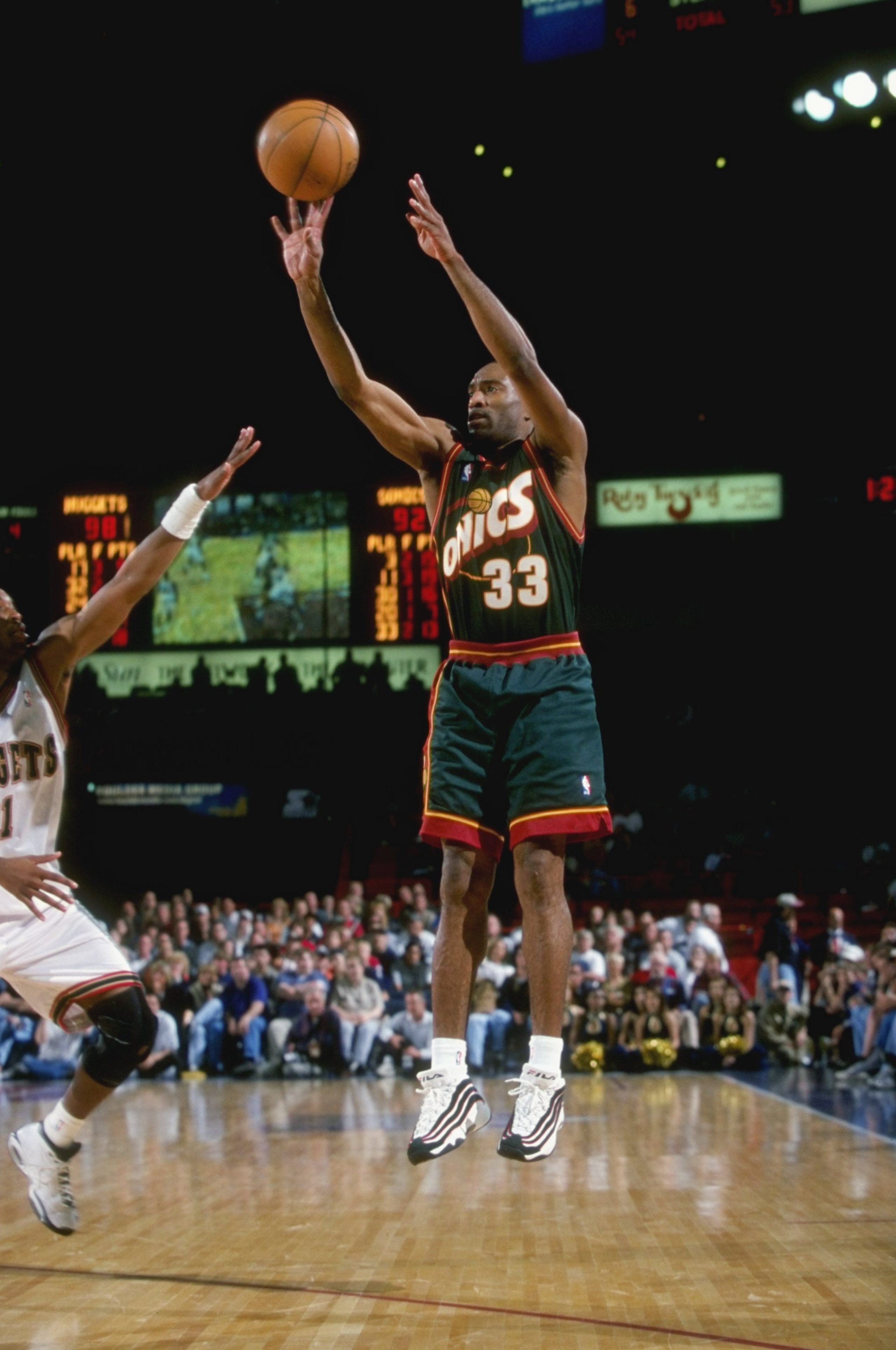 21 Mar 1999: Hersey Hawkins #33 of the Seattle SuperSonics shooting the ball during the game against the Denver Nuggets at the McNichols Arena in Denver, Colorado. The Nuggets defeated the Sonics 102-98. Mandatory Credit: Brian Bahr /Allsport 21 Mar 1999: Hersey Hawkins #33 of the Seattle SuperSonics shooting the ball during the game against the Denver Nuggets at the McNichols Arena in Denver, Colorado. The Nuggets defeated the Sonics 102-98. Mandatory Credit: Brian Bahr /Allsport
