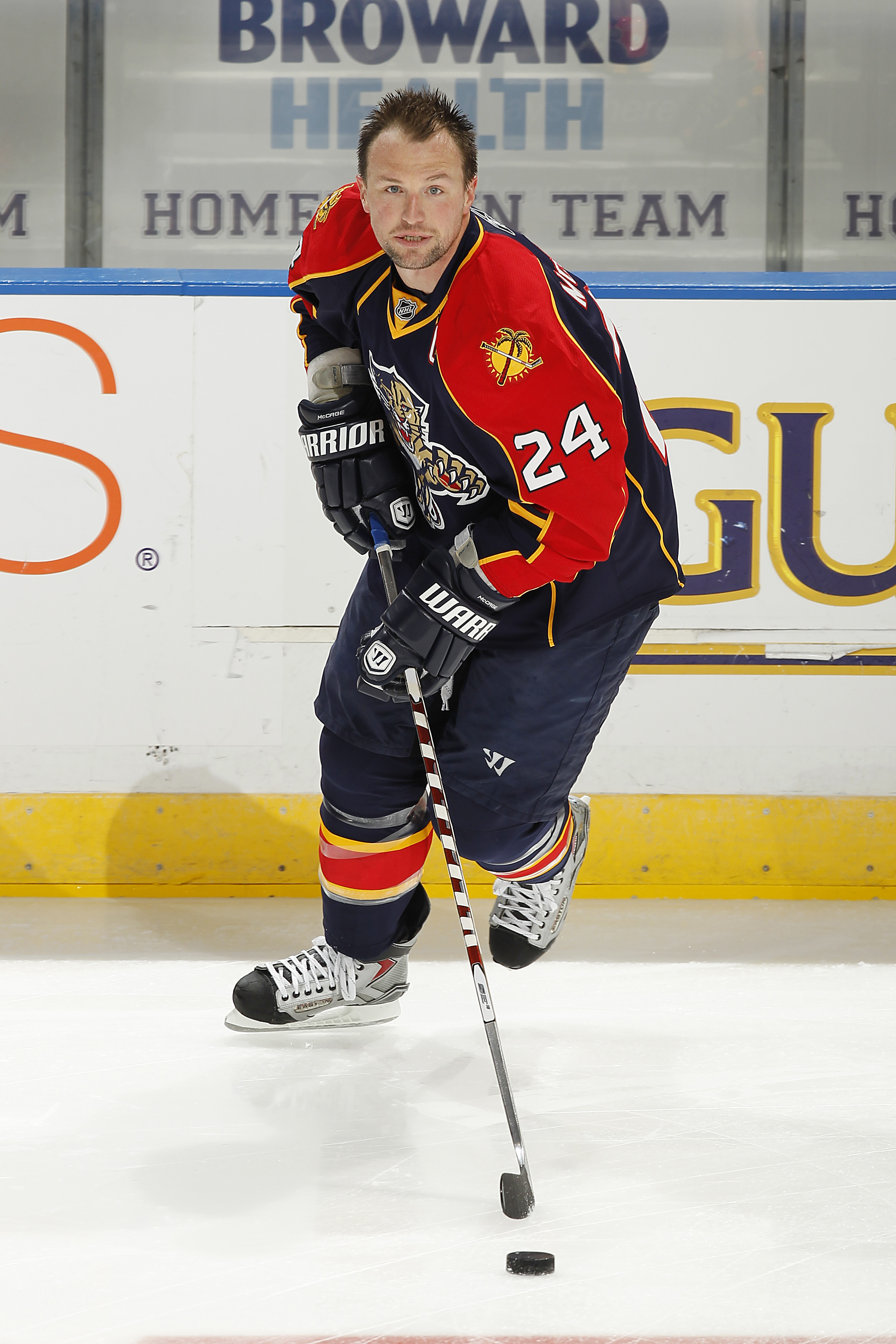 SUNRISE, FL - NOVEMBER 3: Bryan McCabe #24 of the Florida Panthers skates with the puck prior to the game against the Atlanta Thrashers on November 3, 2010 at the BankAtlantic Center in Sunrise, Florida. (Photo by Joel Auerbach/Getty Images)