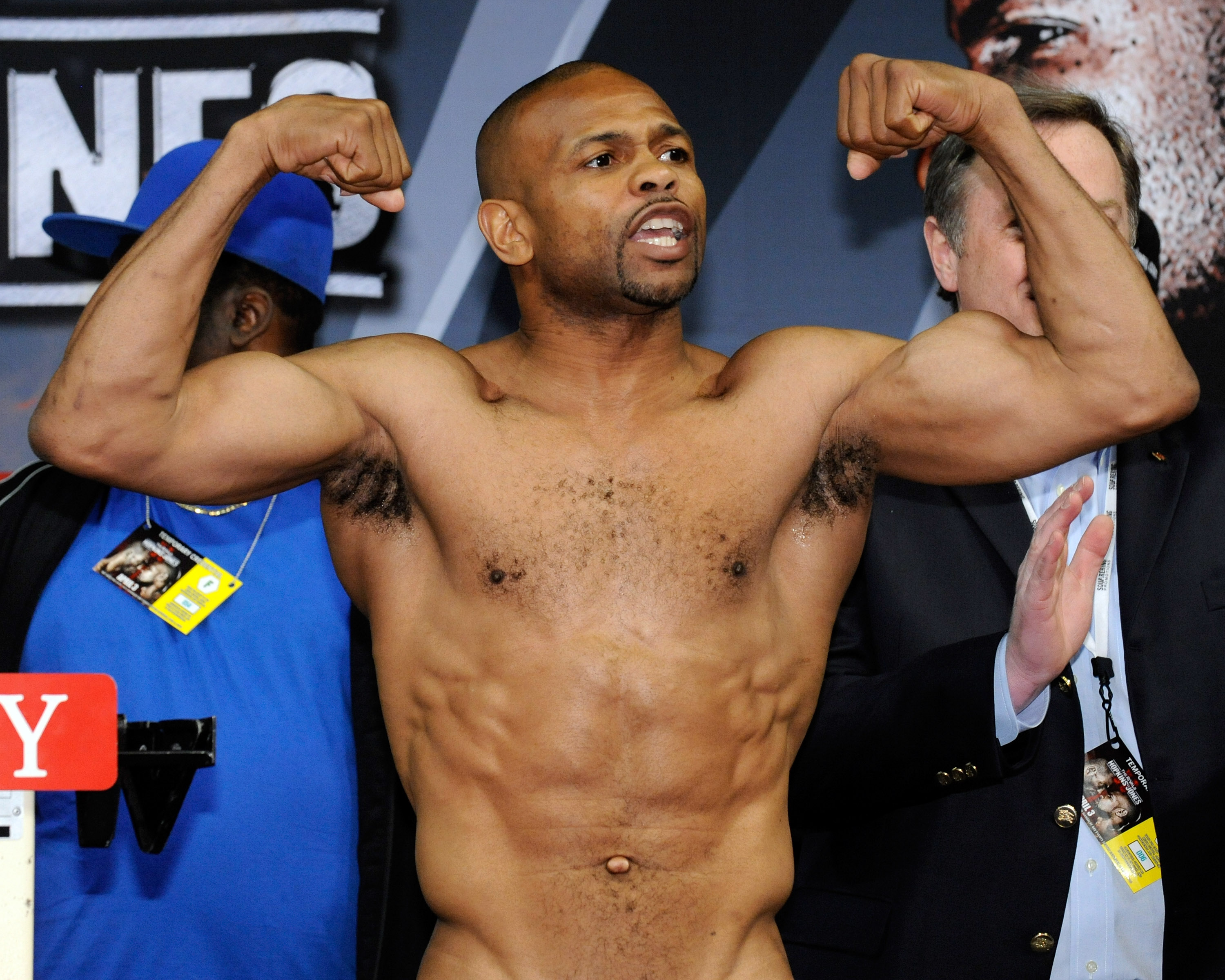 LAS VEGAS - APRIL 02:  Boxer Roy Jones Jr. poses during the official weigh-in for his bout against Bernard Hopkins at the Mandalay Bay Events Center April 2, 2010 in Las Vegas, Nevada. The two will meet in a light heavyweight bout on April 3 in Las Vegas.