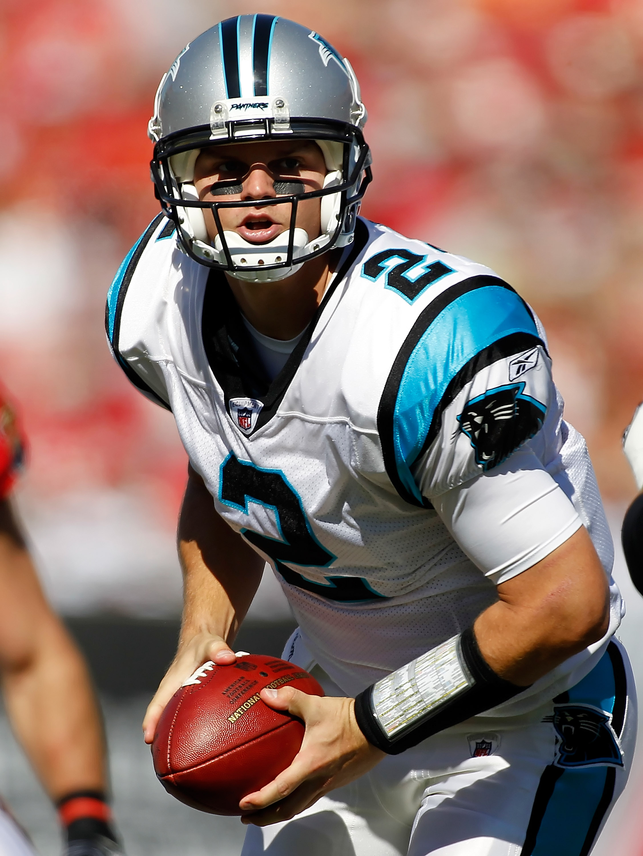 Carolina Panthers quarterback Tony Pike (16) warms up on the