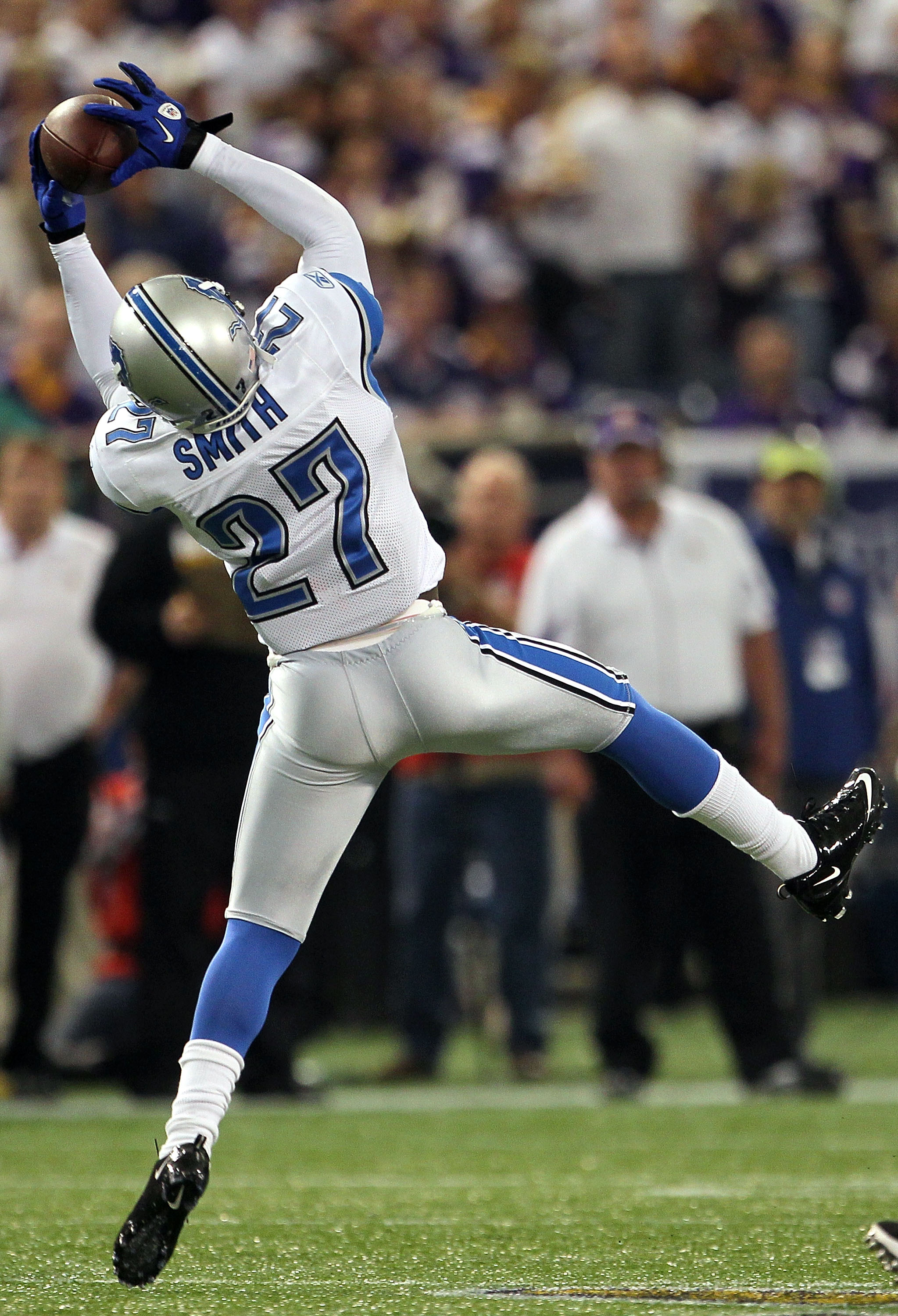 Detroit Lions cornerback Alphonso Smith (27) wants reaction from