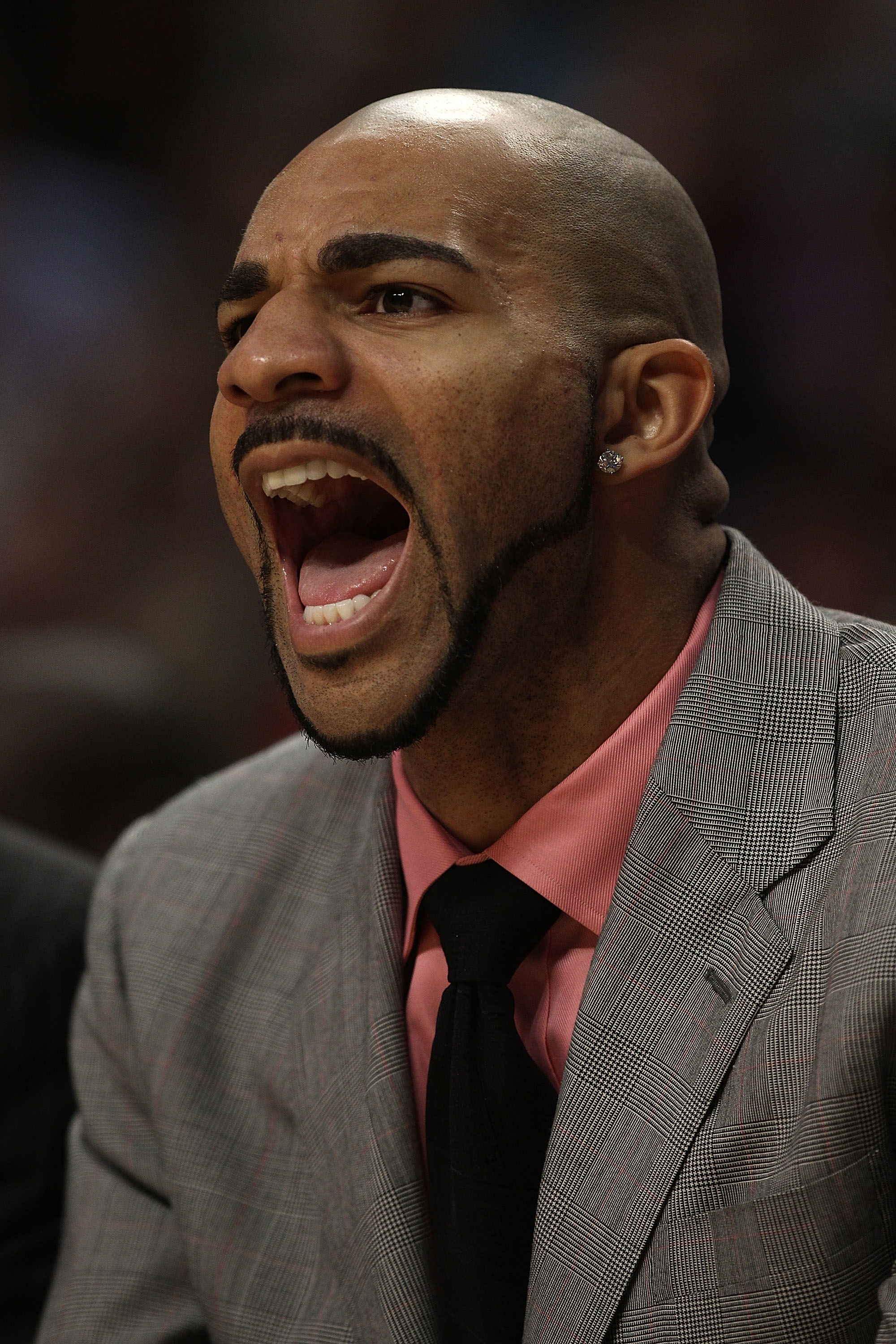 CHICAGO - NOVEMBER 01: Carlos Boozer #5 of the Chicago Bulls yells at a referee from the bench during a game against the Portland Trail Blazers at the United Center on November 1, 2010 in Chicago, Illinois. The Bulls defeated the Trail Blazers 110-98. NOT