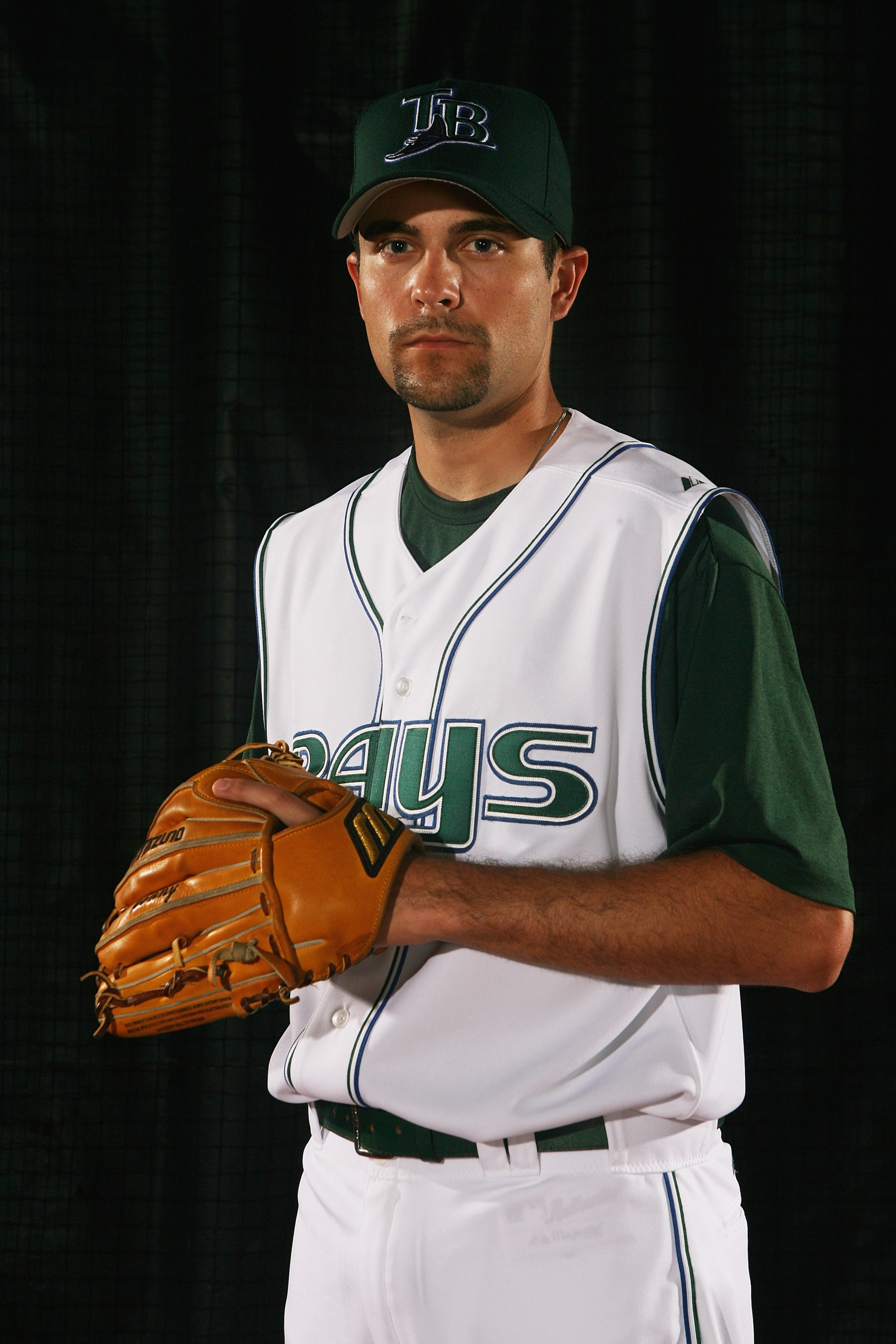 ST. PETERSBURG, FL - FEBRUARY 27: Andy  Sonnanstine #68 poses during Tampa Bay Devil Rays Photo Day on February 27, 2006 at the Raymond A. Naimoli Baseball Complex in St. Petersburg, Florida.  (Photo by Nick Laham/Getty Images)