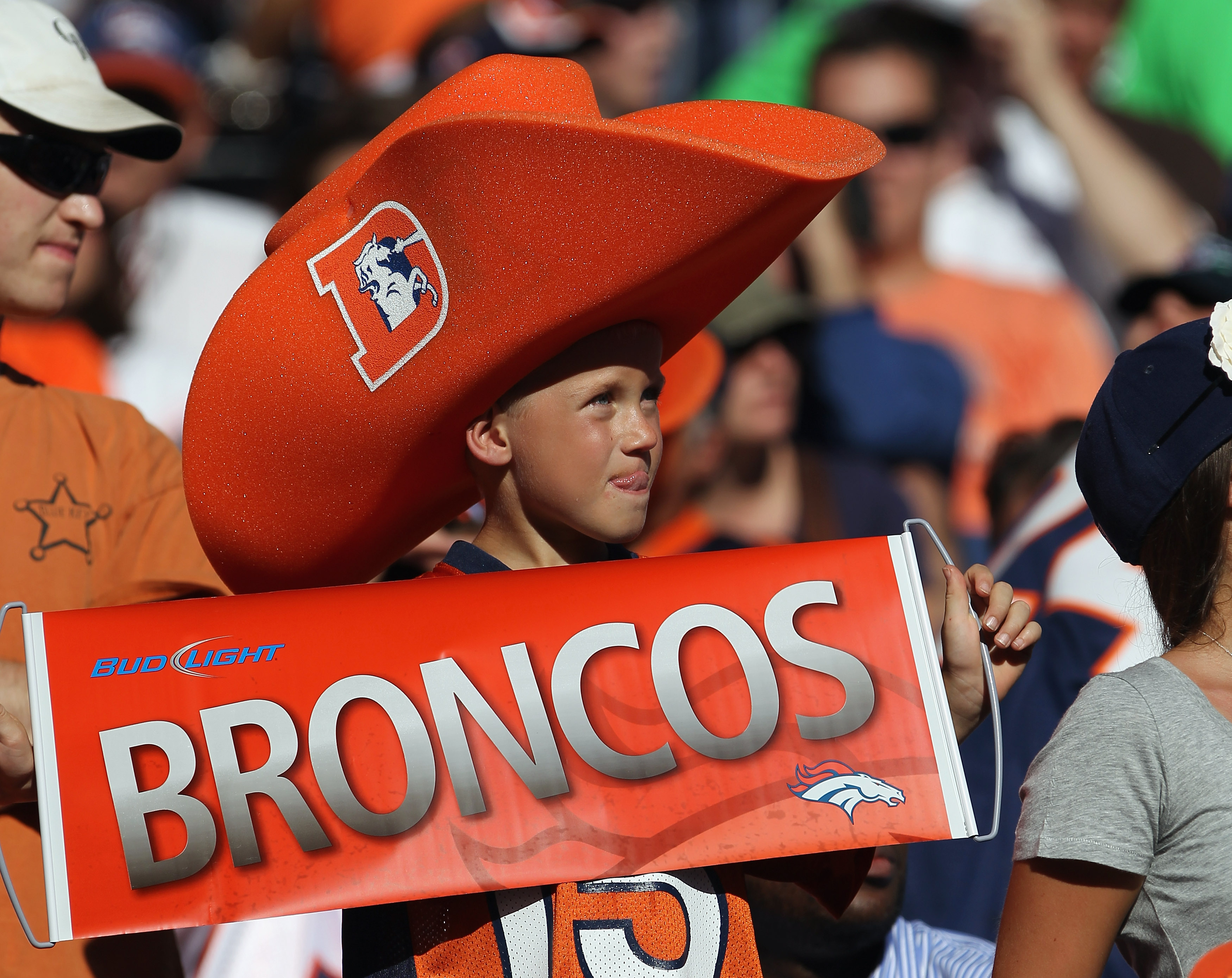 DENVER - SEPTEMBER 19: A young fan of the Denver Broncos supports the team against the Seattle Seahawks at INVESCO Field at Mile High on September 19, 2010 in Denver, Colorado. The Broncos defeated the Seahawks 31-14. (Photo by Doug Pensinger/Getty Imag