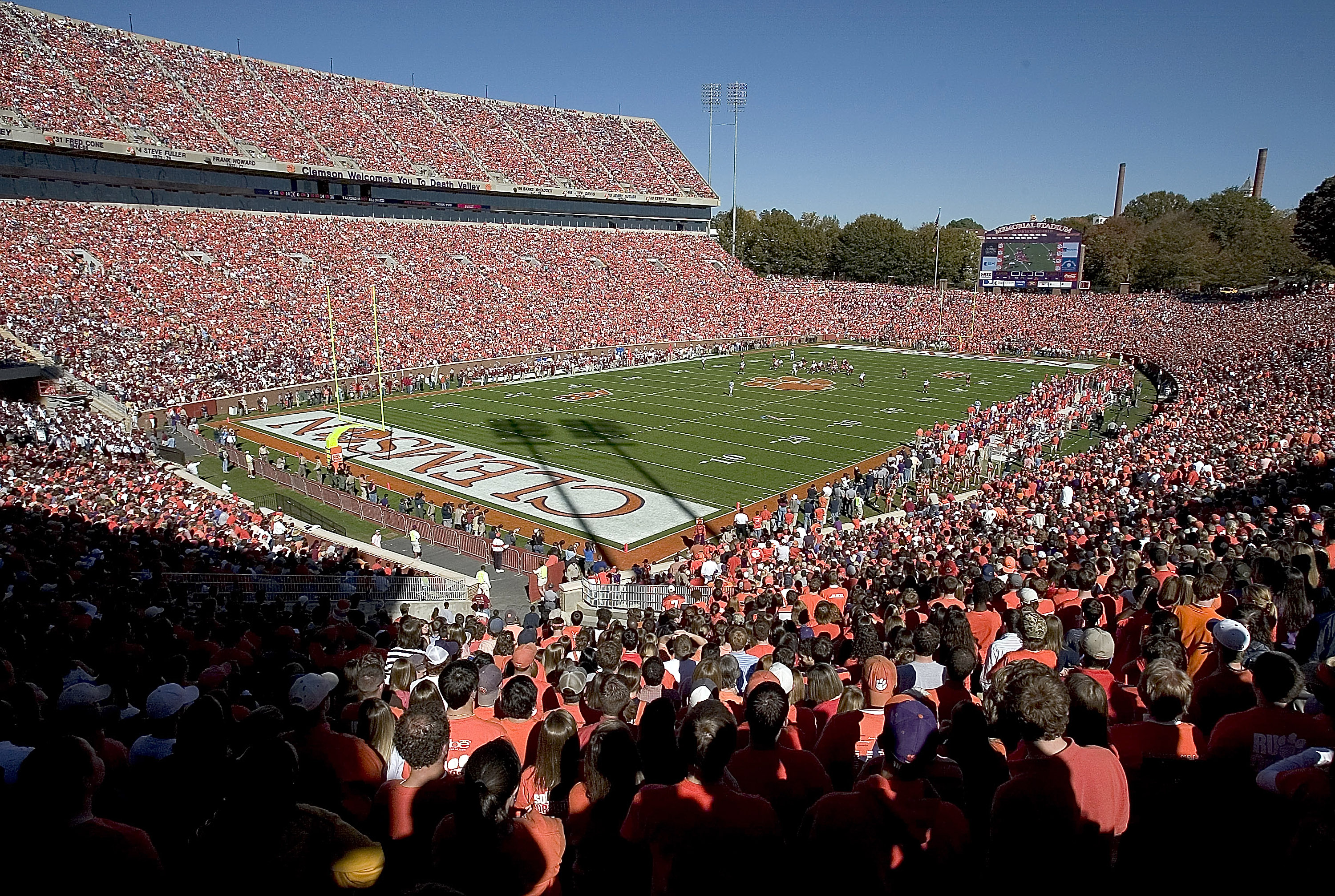 CLEMSON, SC - NOVEMBER 12:  Fans fill 'Death Valley' to watch a game between the Clemson Tigers and the Florida State Seminoles on November 12, 2005 at Clemson Memorial Stadium in Clemson, South Carolina.  (Photo by Grant Halverson/Getty Images)