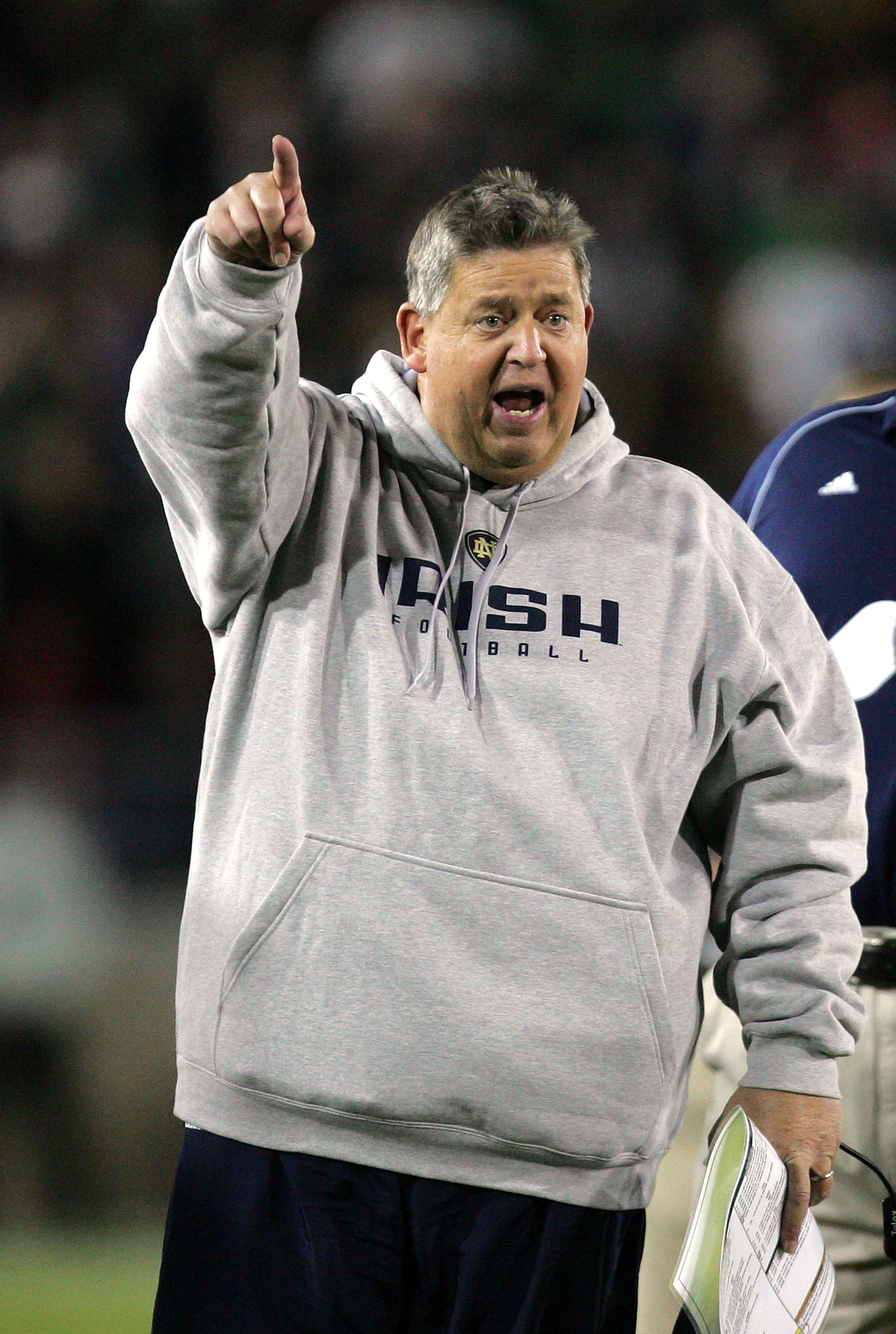 PALO ALTO, CA - NOVEMBER 28:  Notre Dame head coach Charlie Weis argues a call during their game against the Stanford Cardinal at Stanford Stadium on November 28, 2009 in Palo Alto, California.  (Photo by Ezra Shaw/Getty Images)