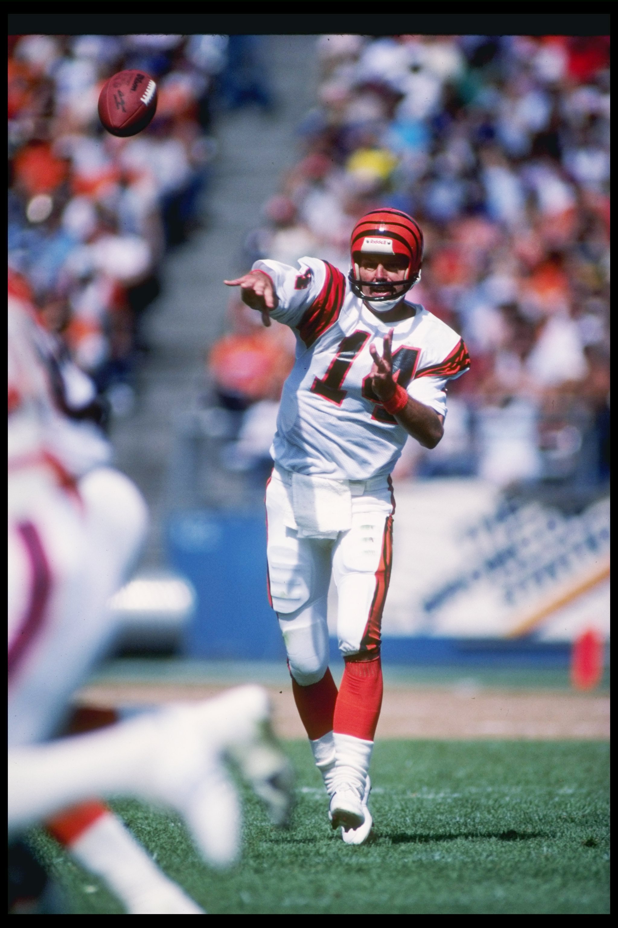 2 Sep 1984:  Cincinnati Bengals quarterback Ken Anderson throws a pass during game against the Denver Bronos at Mile High Stadium in Denver, Colorado.  The Broncos won the game 20-17. Mandatory Credit: Allsport  /Allsport