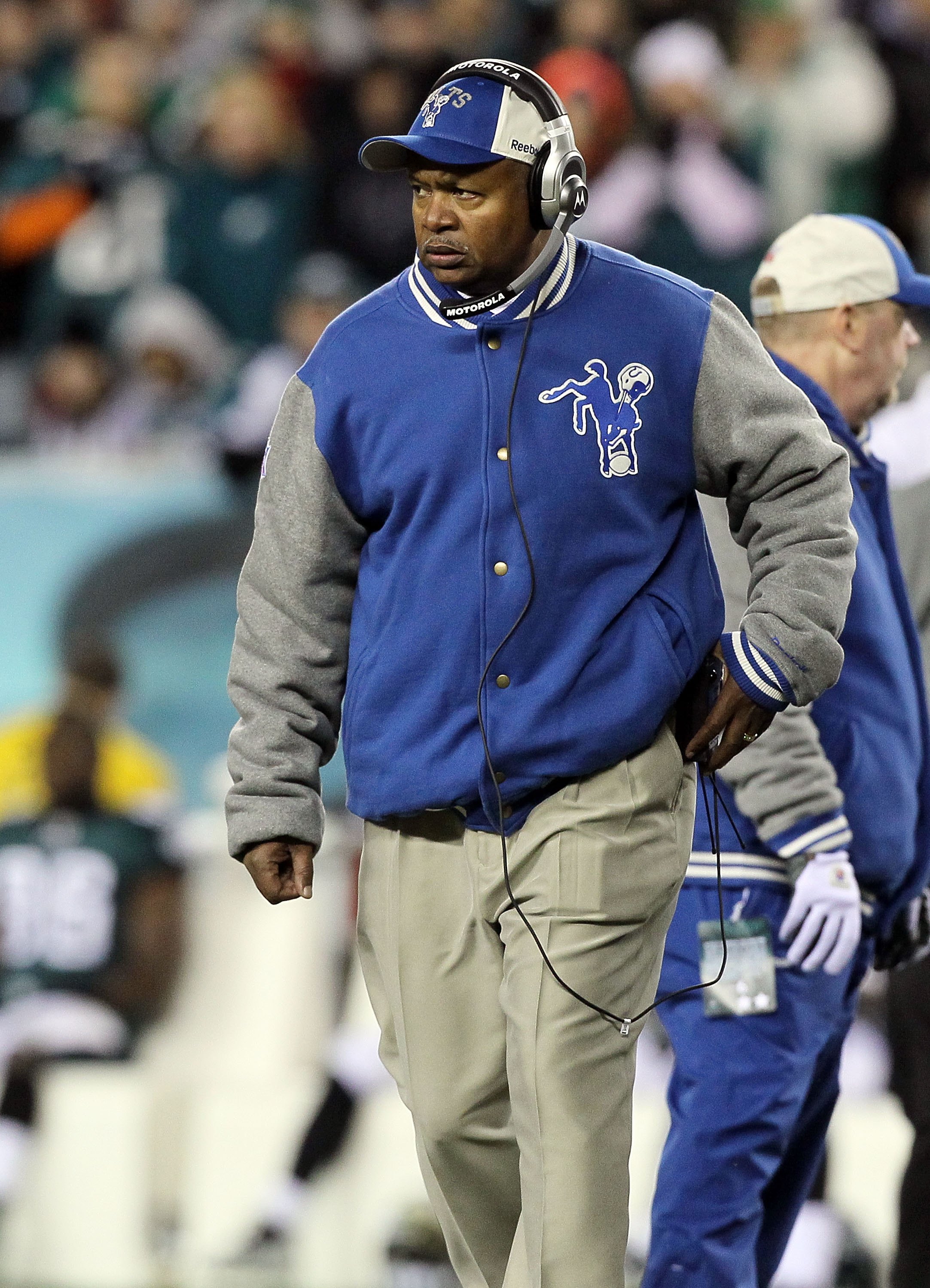 Indianapolis Colts head football coach Jim Caldwell (C) has words